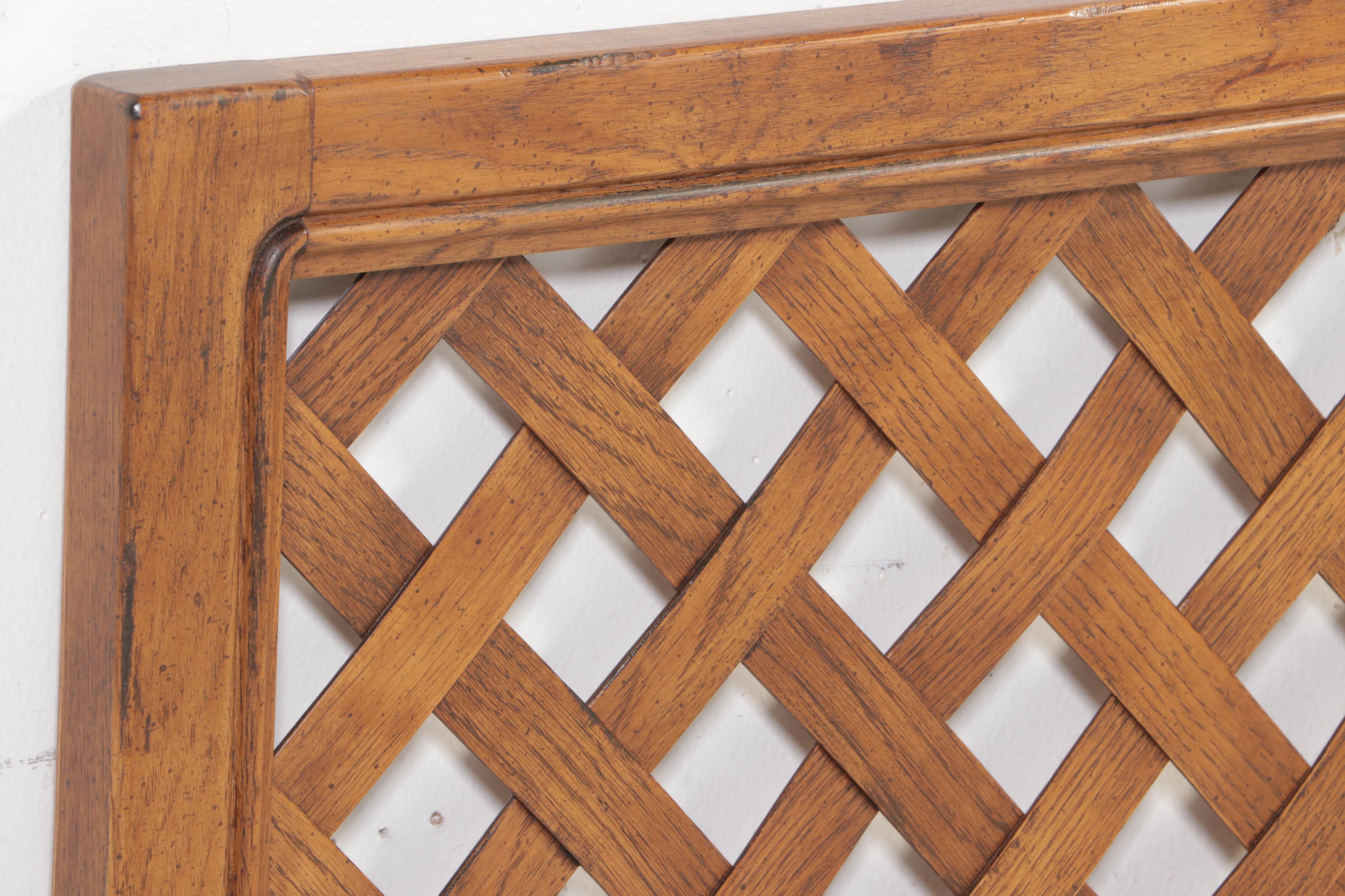 Henredon "Artefacts" Campaign Style Oak Queen Size Headboard and Metal Frame