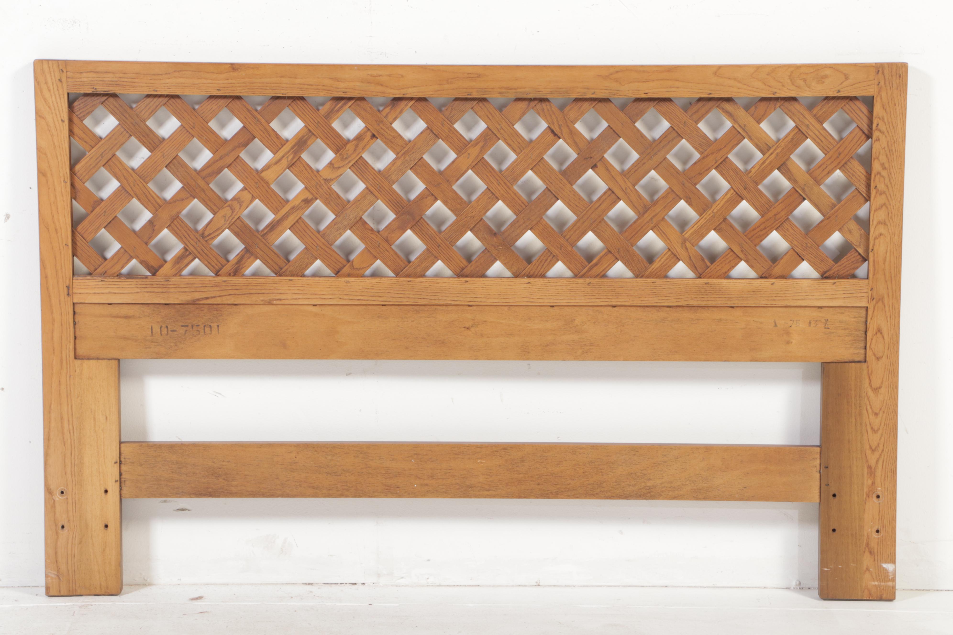 Henredon "Artefacts" Campaign Style Oak Queen Size Headboard and Metal Frame