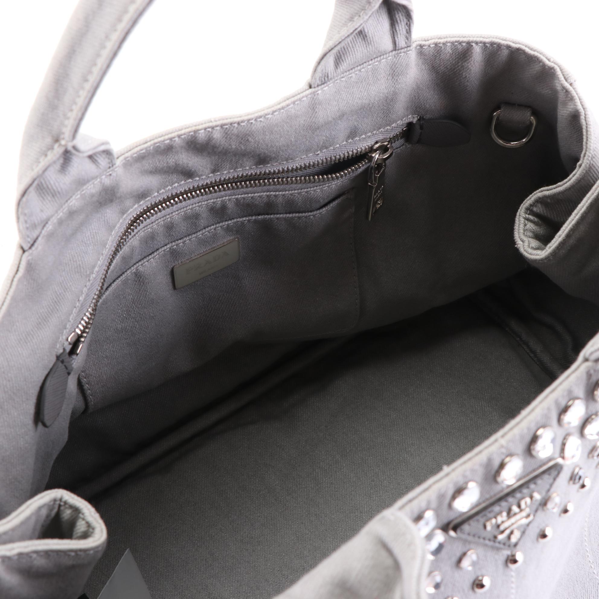 Prada Embellished Canapa Canvas Tote