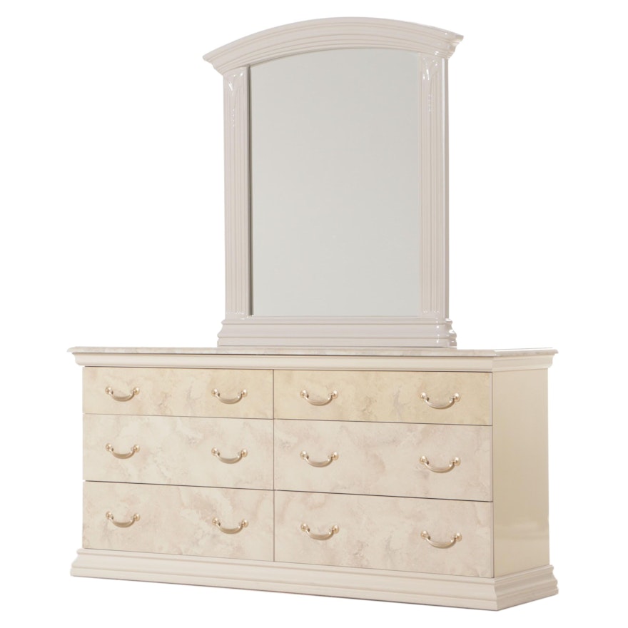 Italian Art Deco Style Marbleized Six-Drawer Dresser, circa 2000