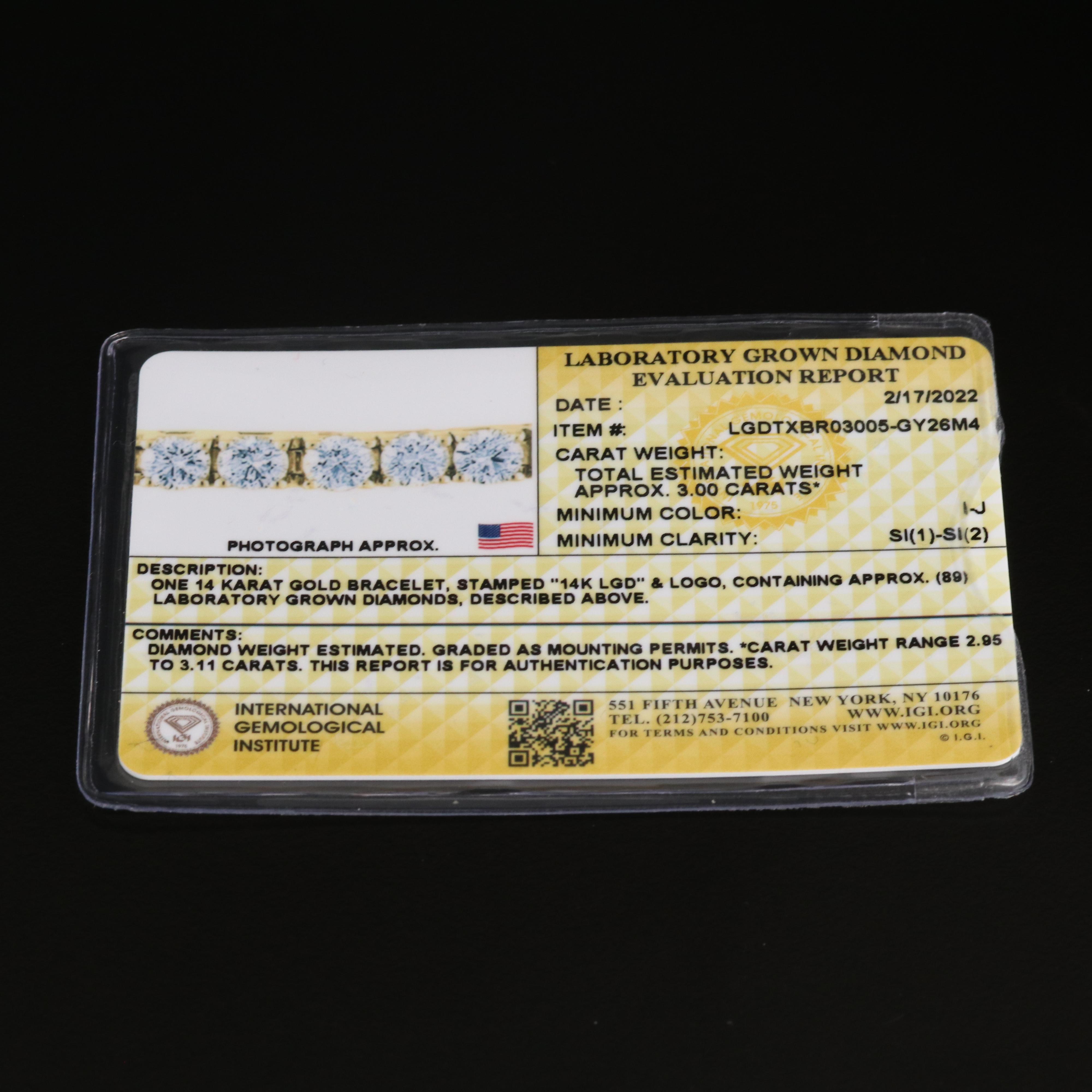 14K 3.00 CTW Lab Grown Diamond Line Bracelet