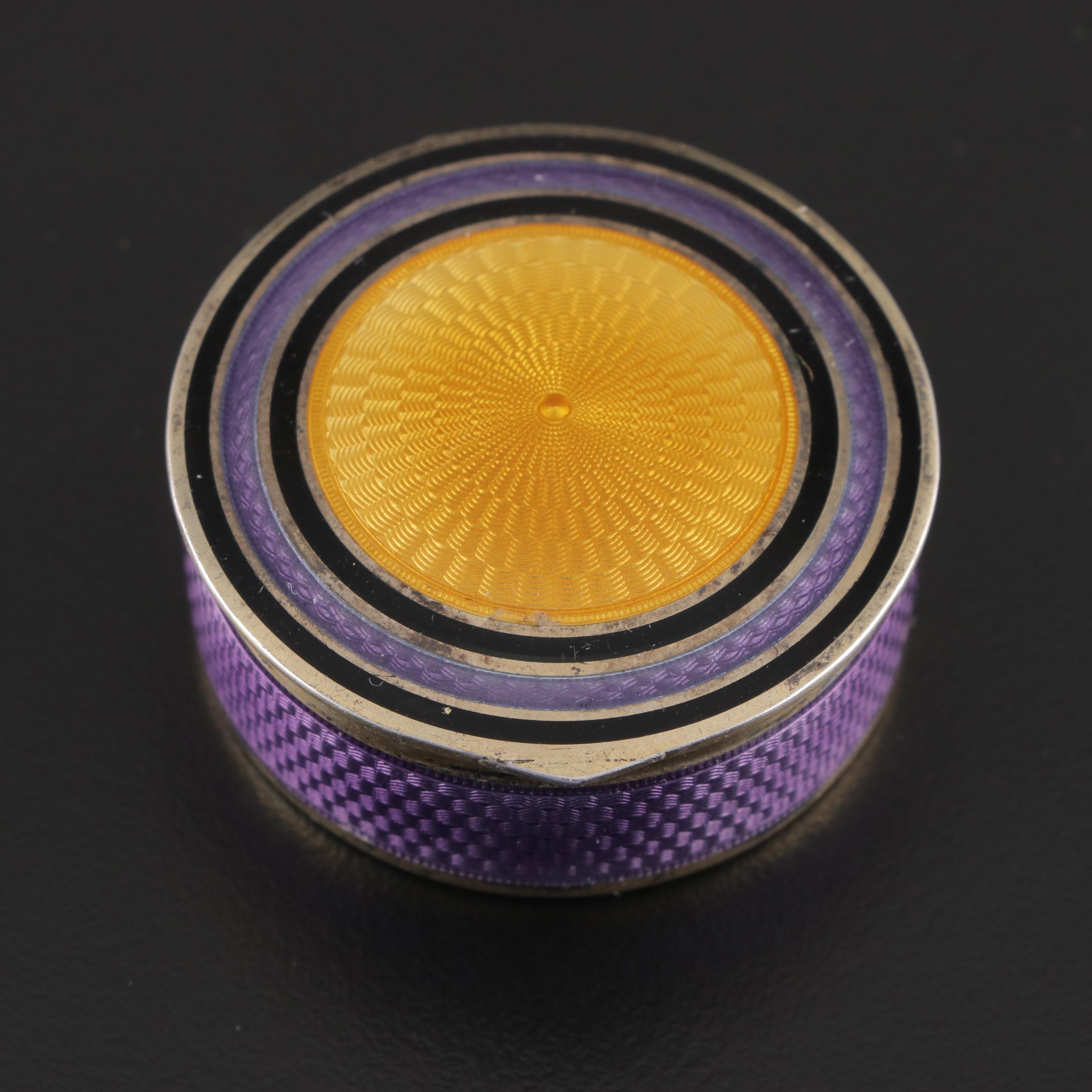 French Guilloché Enamel Sterling Silver Mirrored Powder Compact