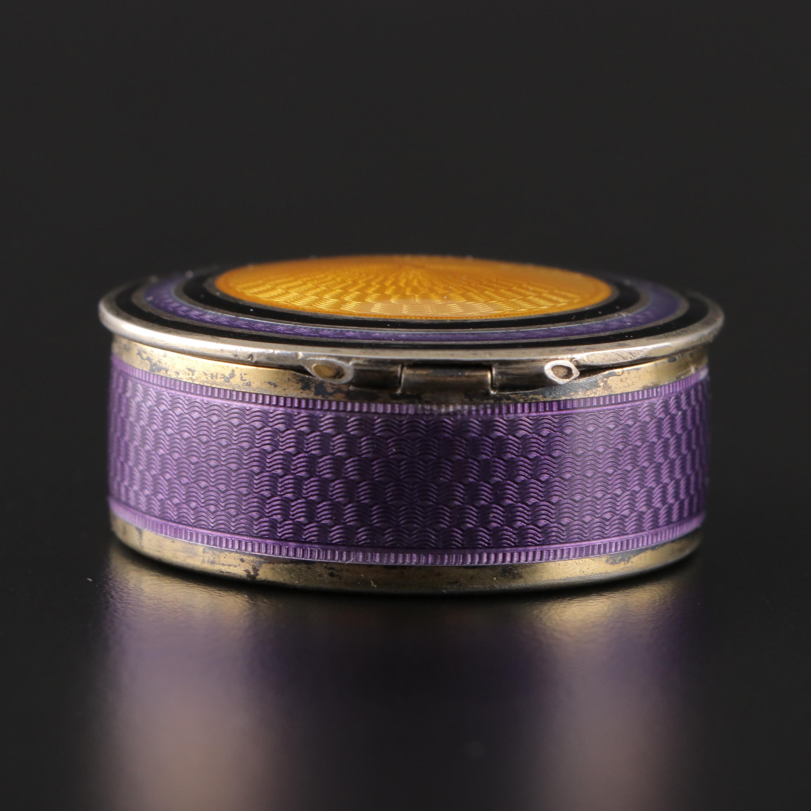 French Guilloché Enamel Sterling Silver Mirrored Powder Compact