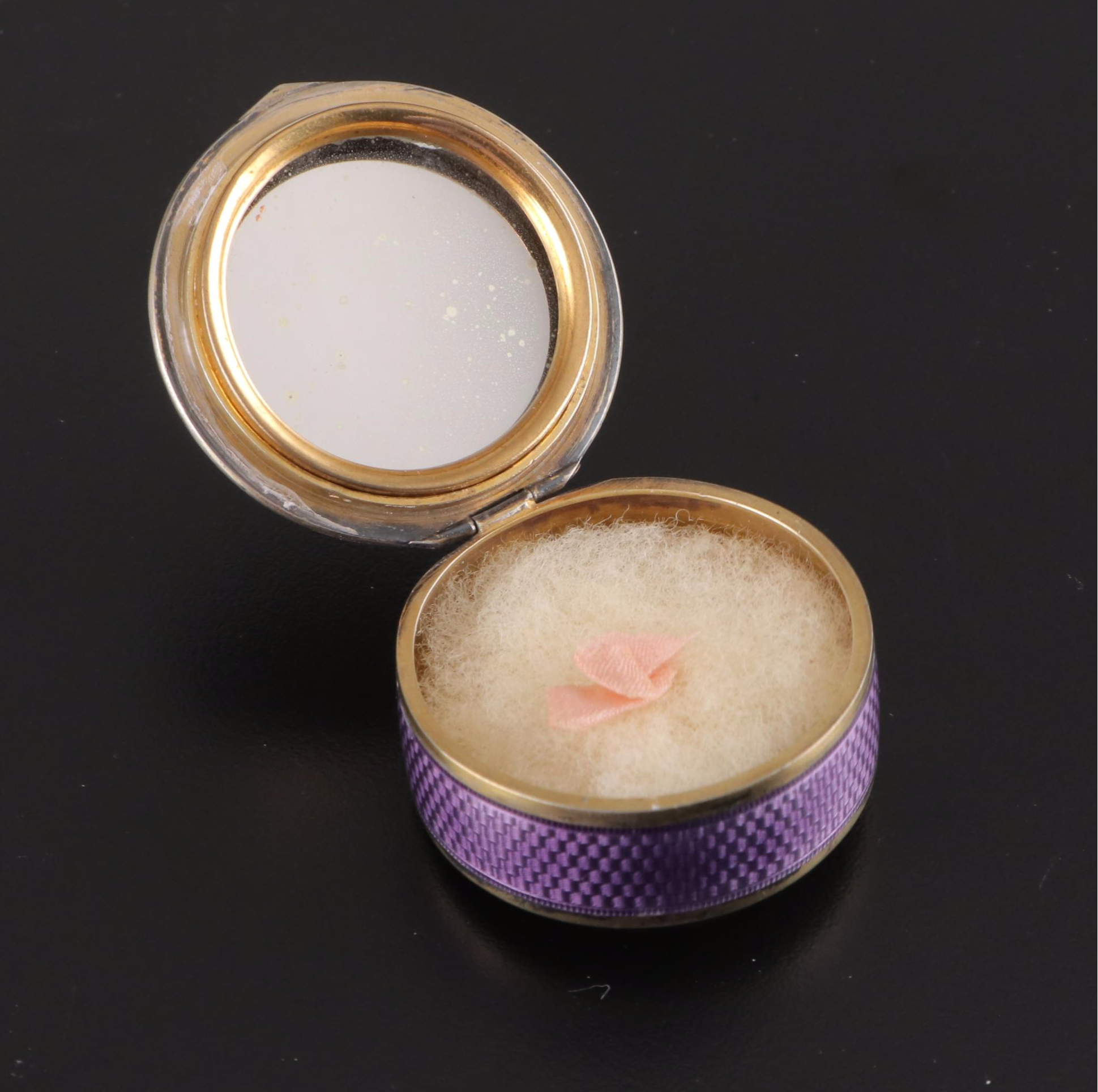 French Guilloché Enamel Sterling Silver Mirrored Powder Compact