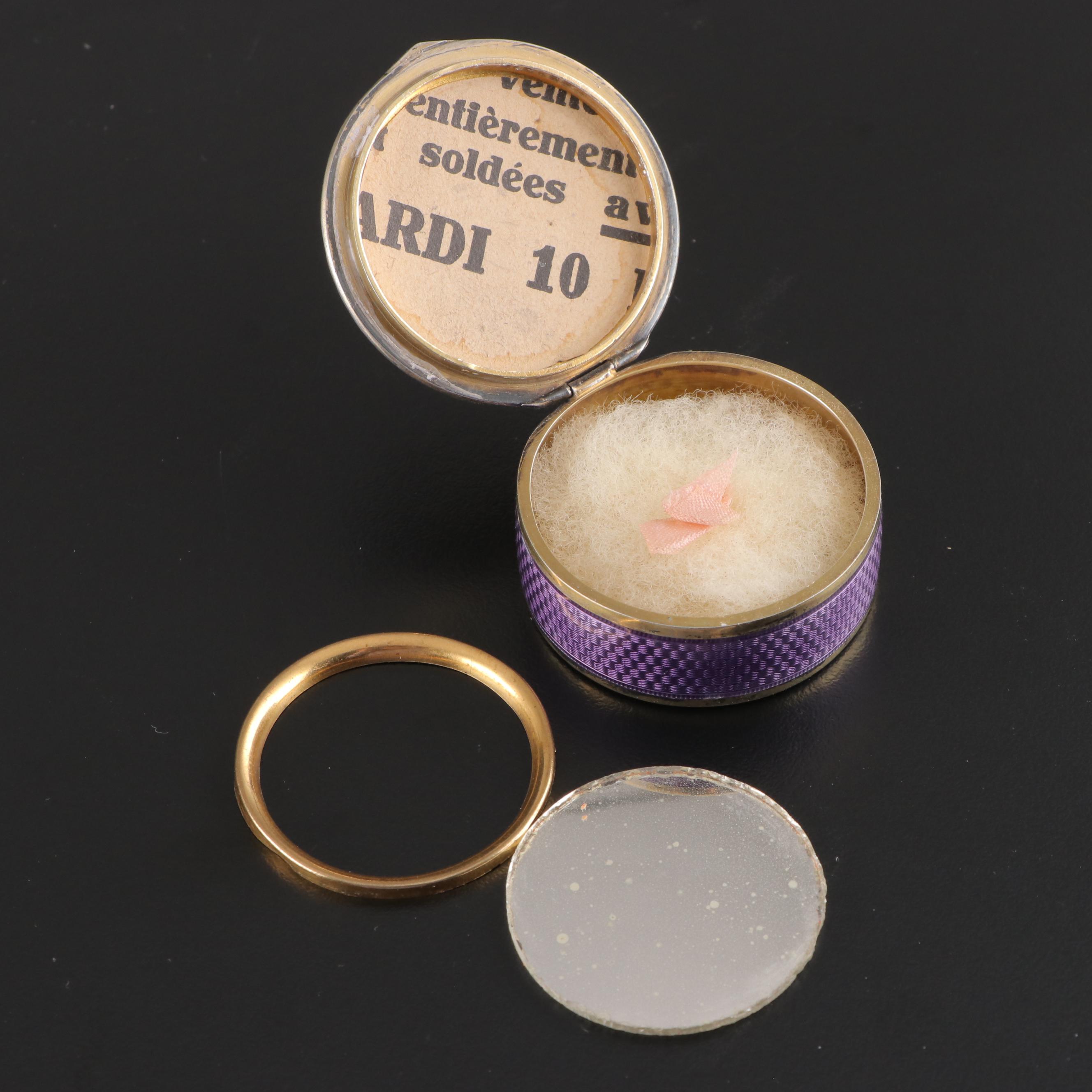 French Guilloché Enamel Sterling Silver Mirrored Powder Compact