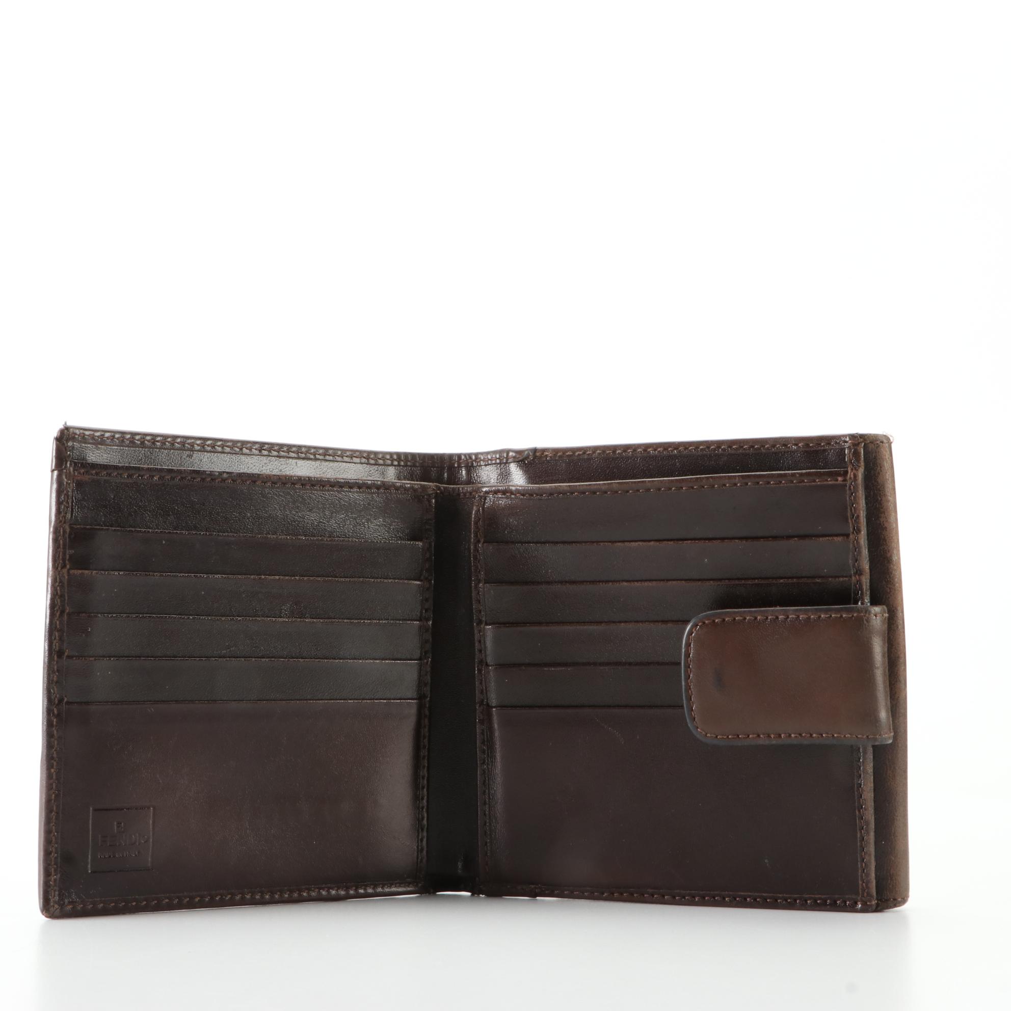 Fendi Flap Front Compact Wallet in Tobacco Zucca Canvas and Leather
