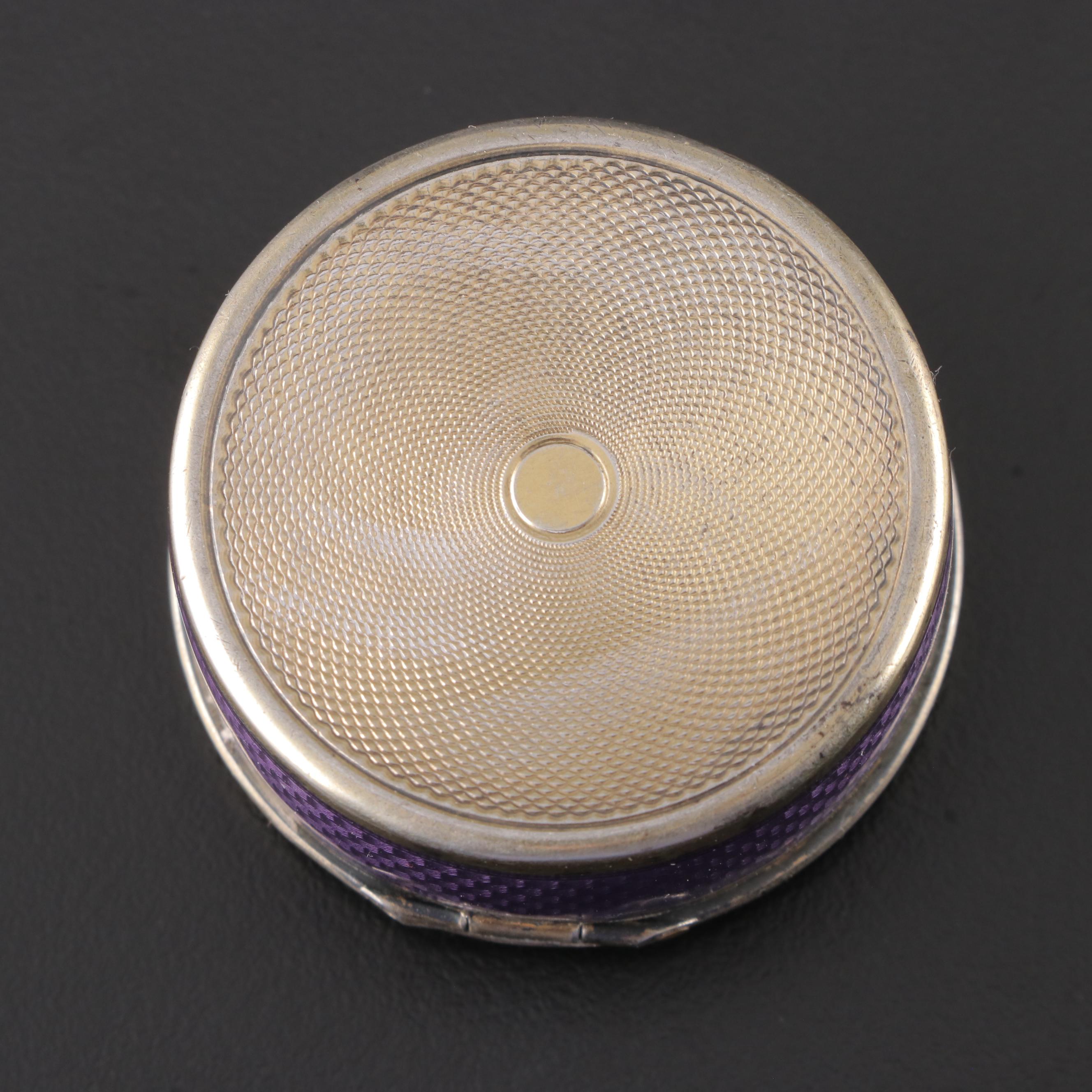 French Guilloché Enamel Sterling Silver Mirrored Powder Compact