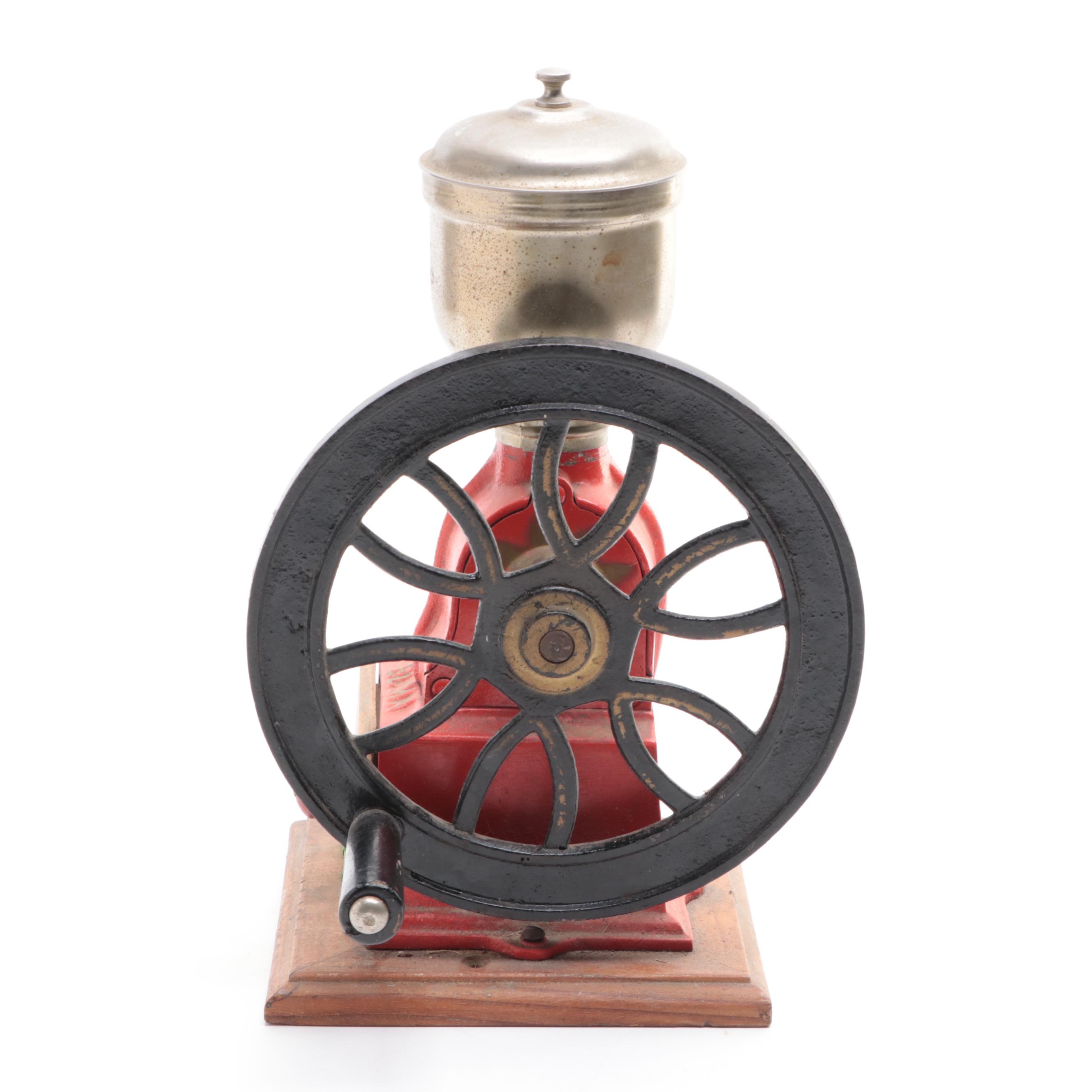 Elma Hand Crank Painted Cast Iron and Wood Coffee Grinder, Early to Mid-20th C