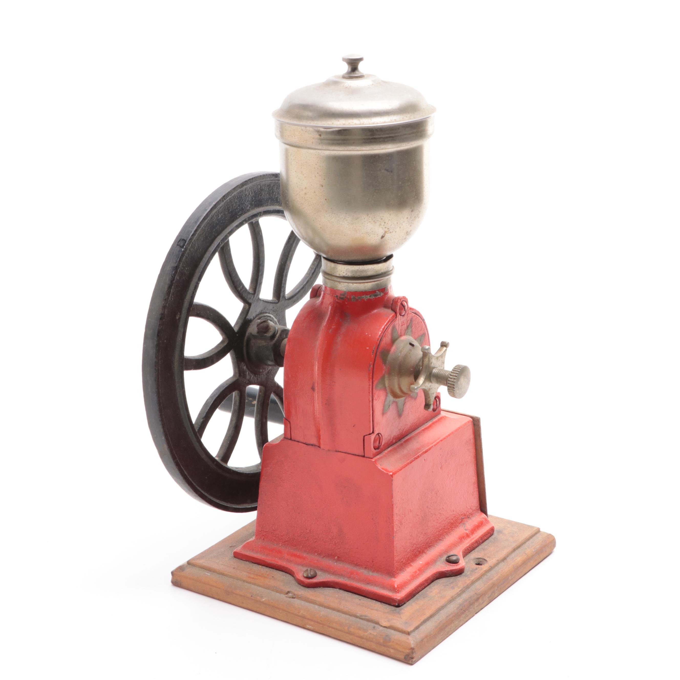Elma Hand Crank Painted Cast Iron and Wood Coffee Grinder, Early to Mid-20th C