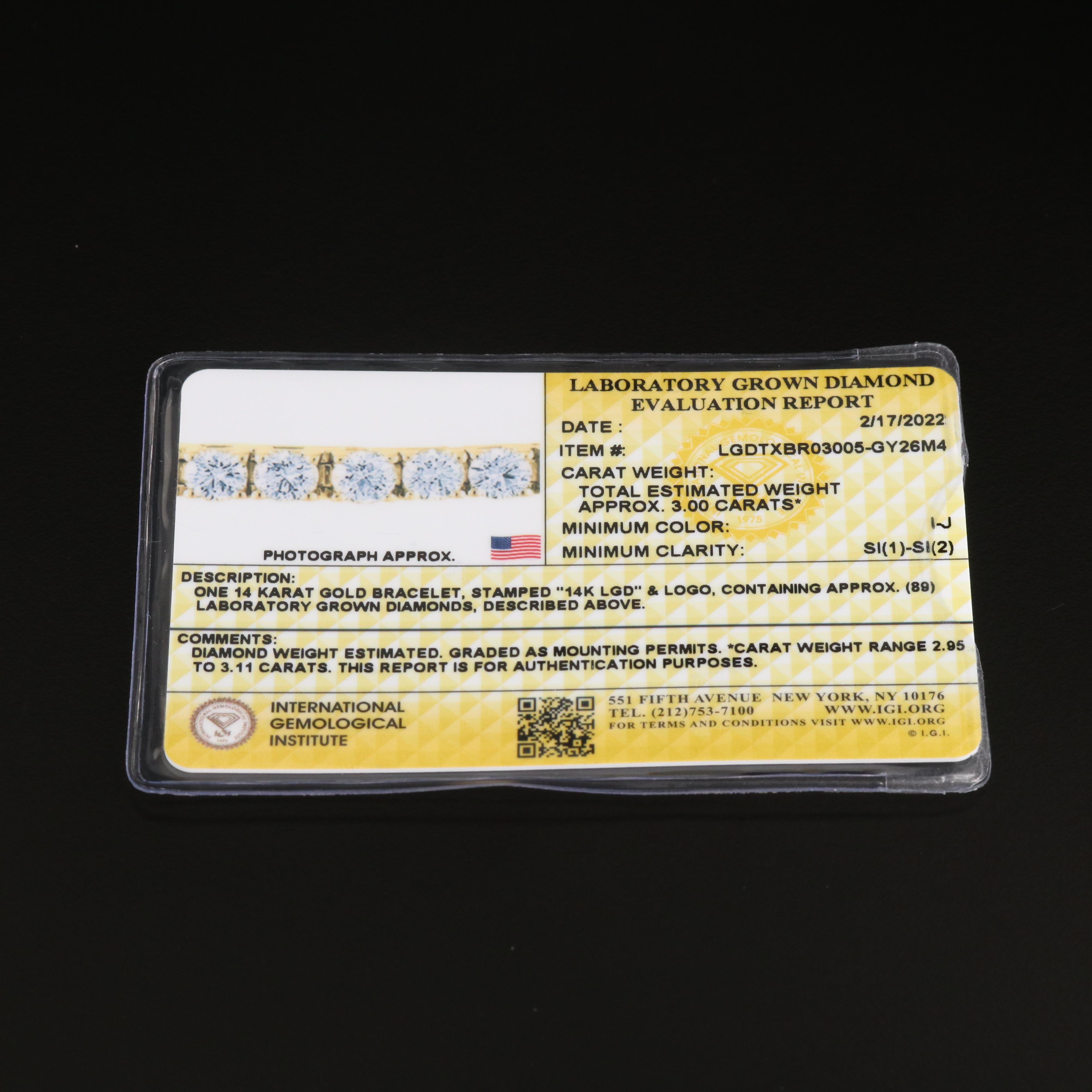 14K 3.00 CTW Lab Grown Diamond Line Bracelet