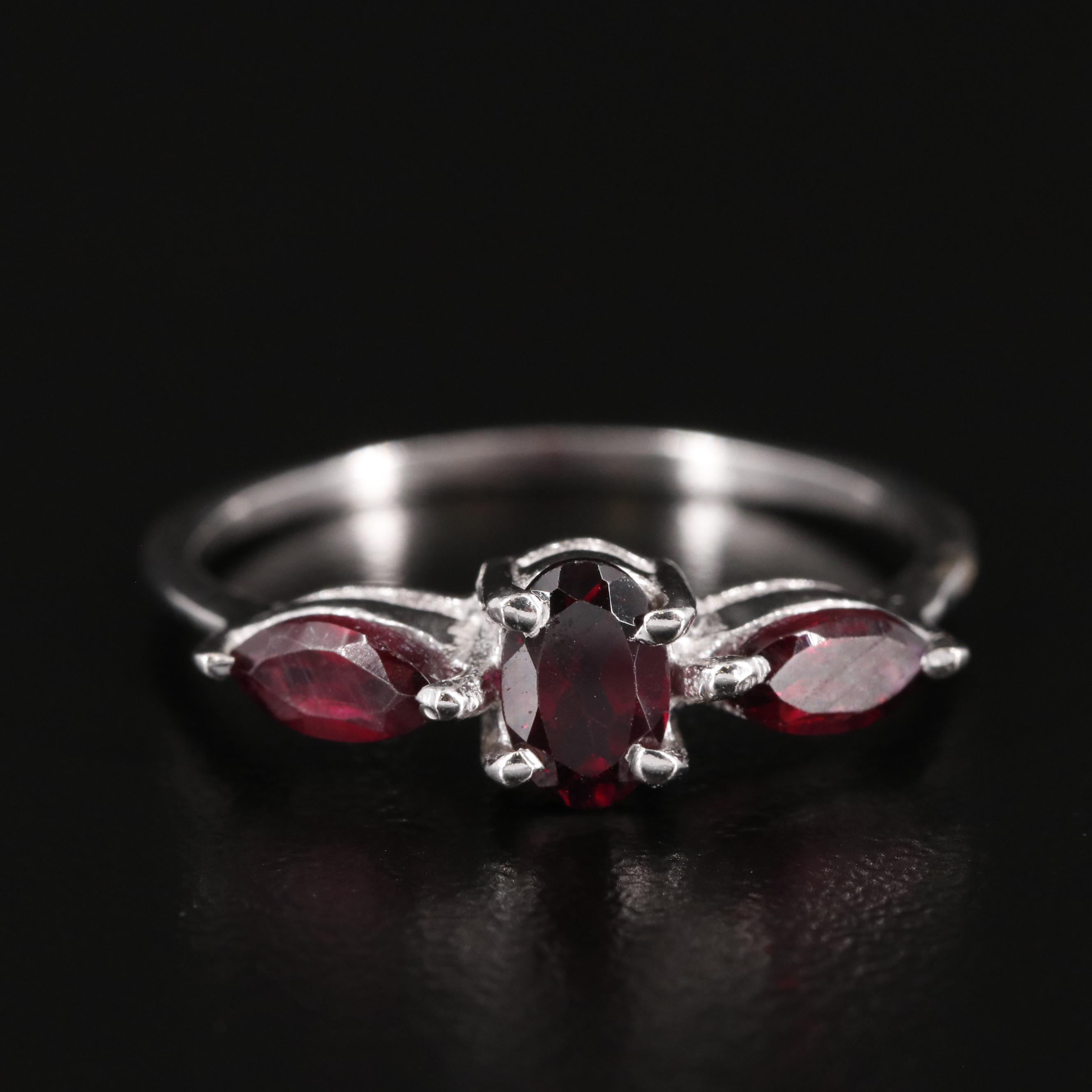 Sterling Garnet Three Stone Ring