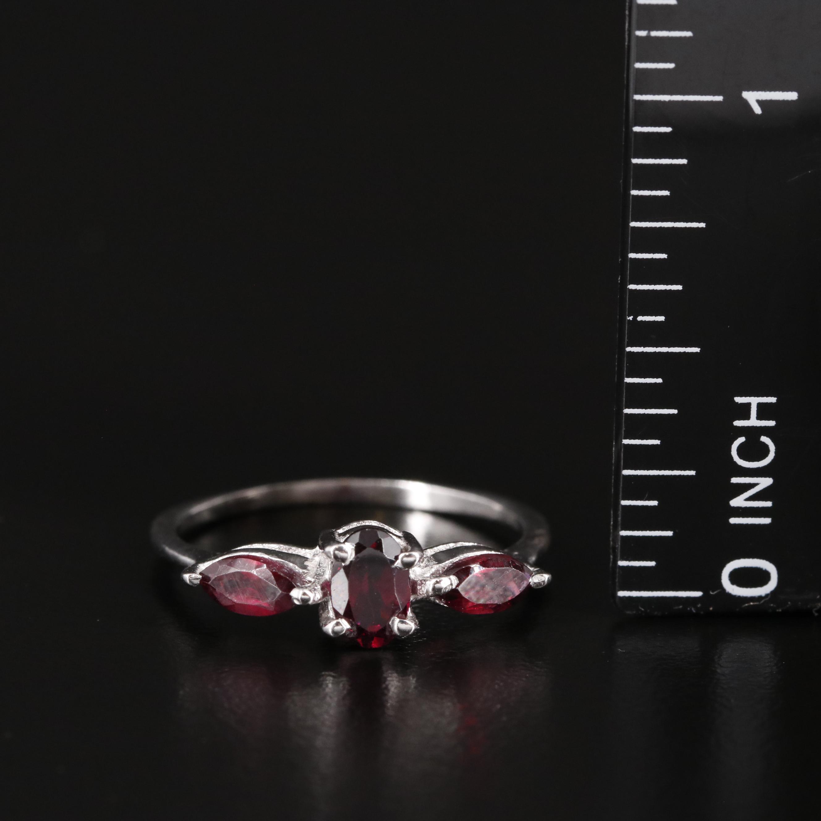 Sterling Garnet Three Stone Ring