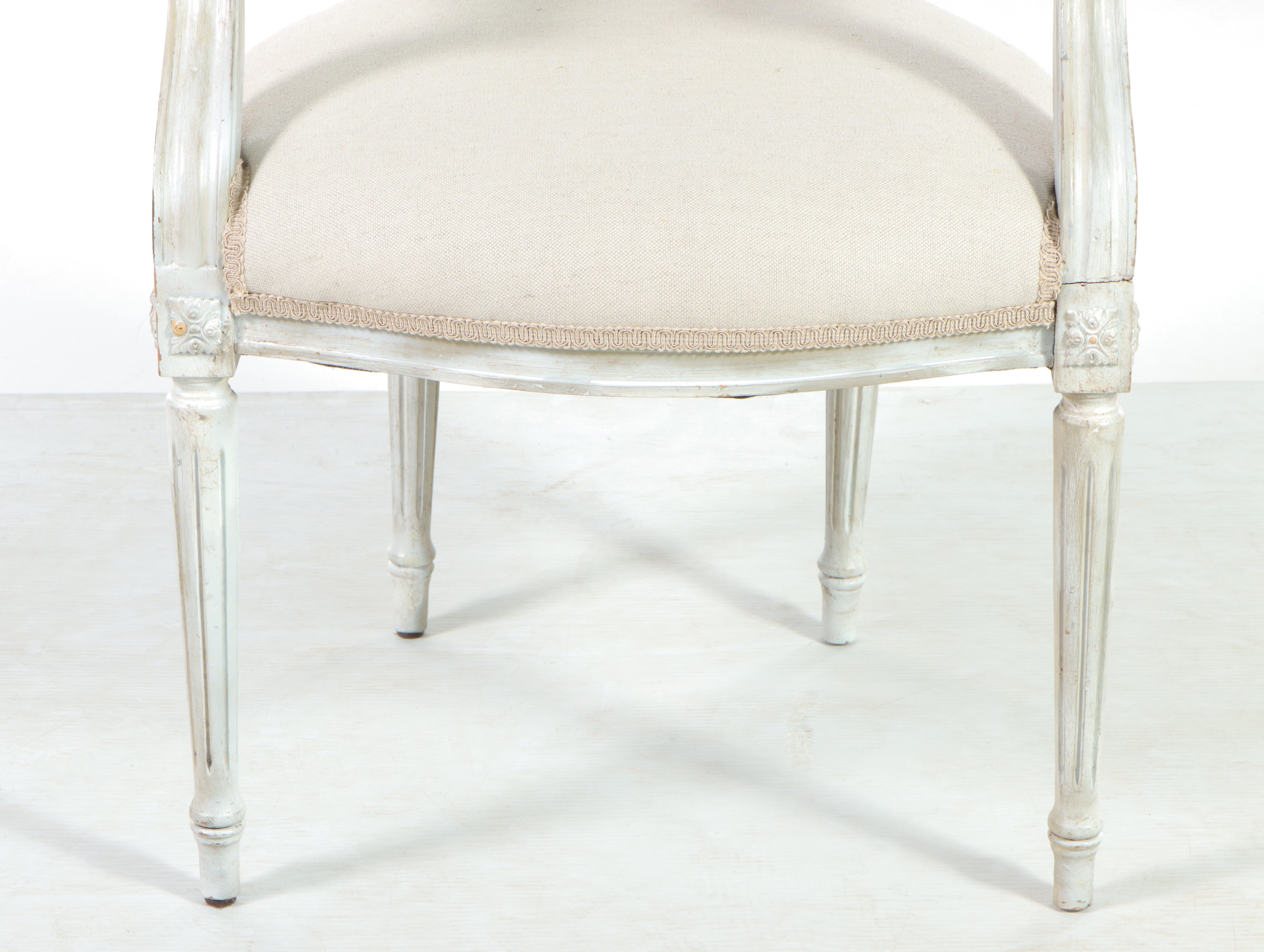 Pair of Gustavian Style White-Painted Wood and Caned Back Armchairs