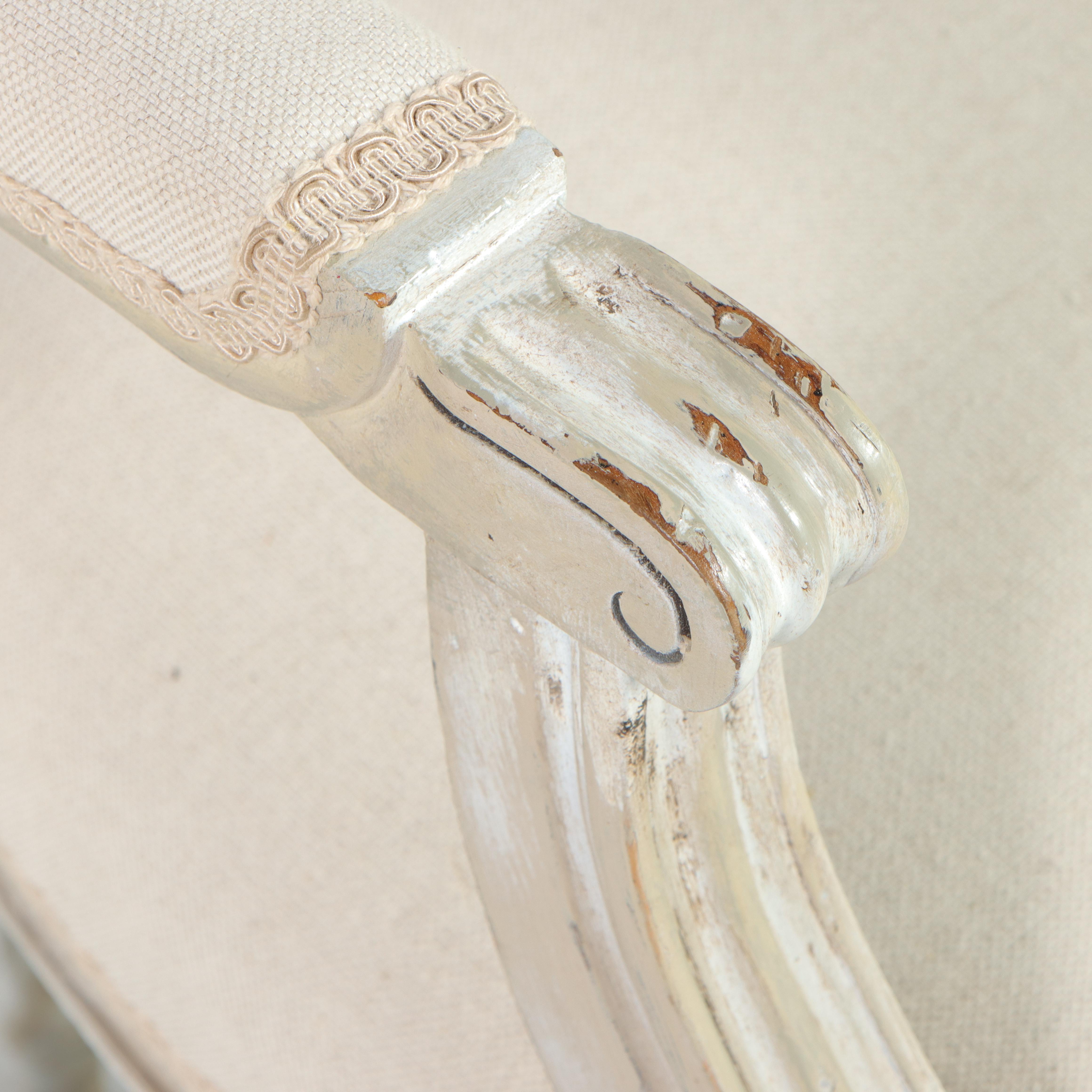 Pair of Gustavian Style White-Painted Wood and Caned Back Armchairs