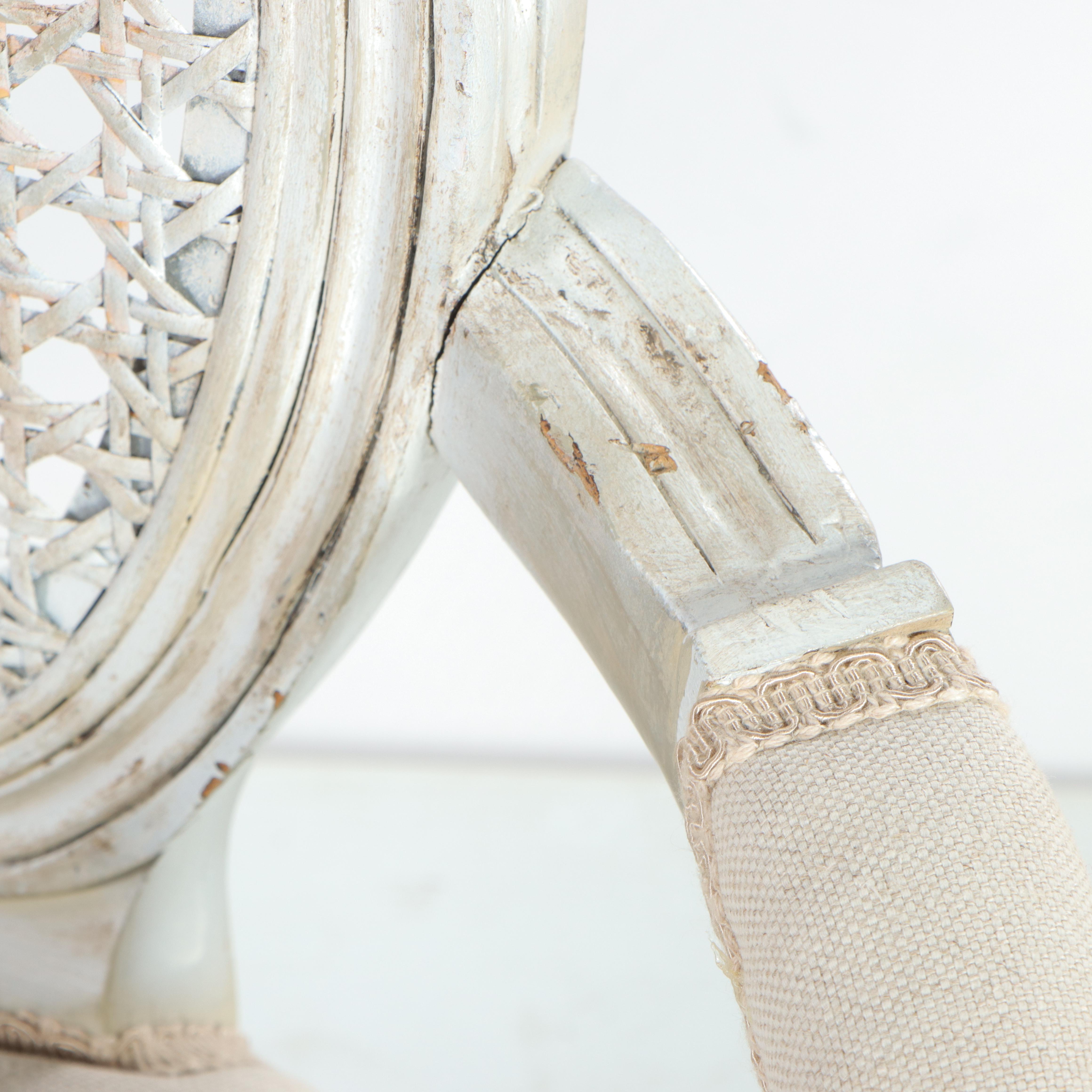 Pair of Gustavian Style White-Painted Wood and Caned Back Armchairs