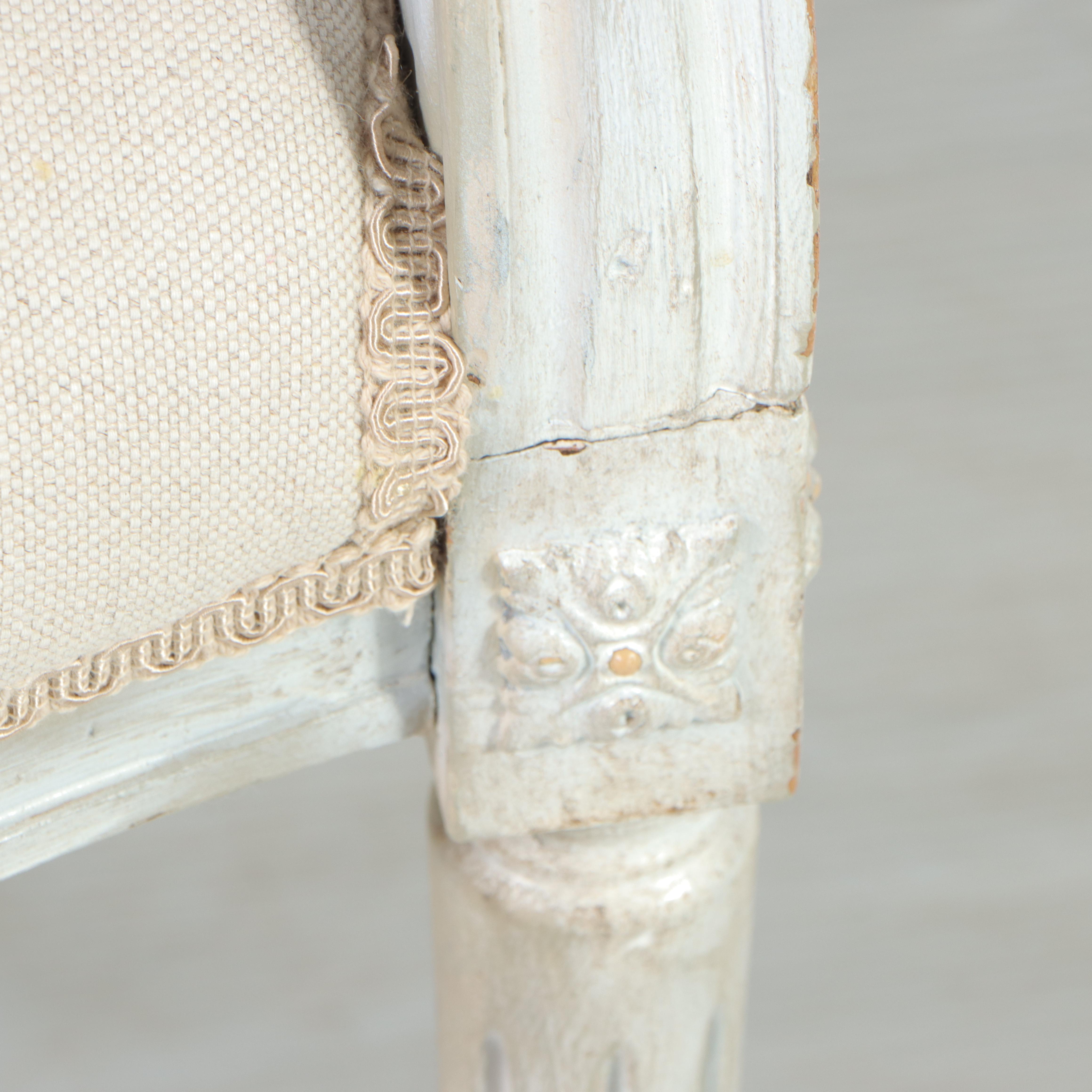 Pair of Gustavian Style White-Painted Wood and Caned Back Armchairs