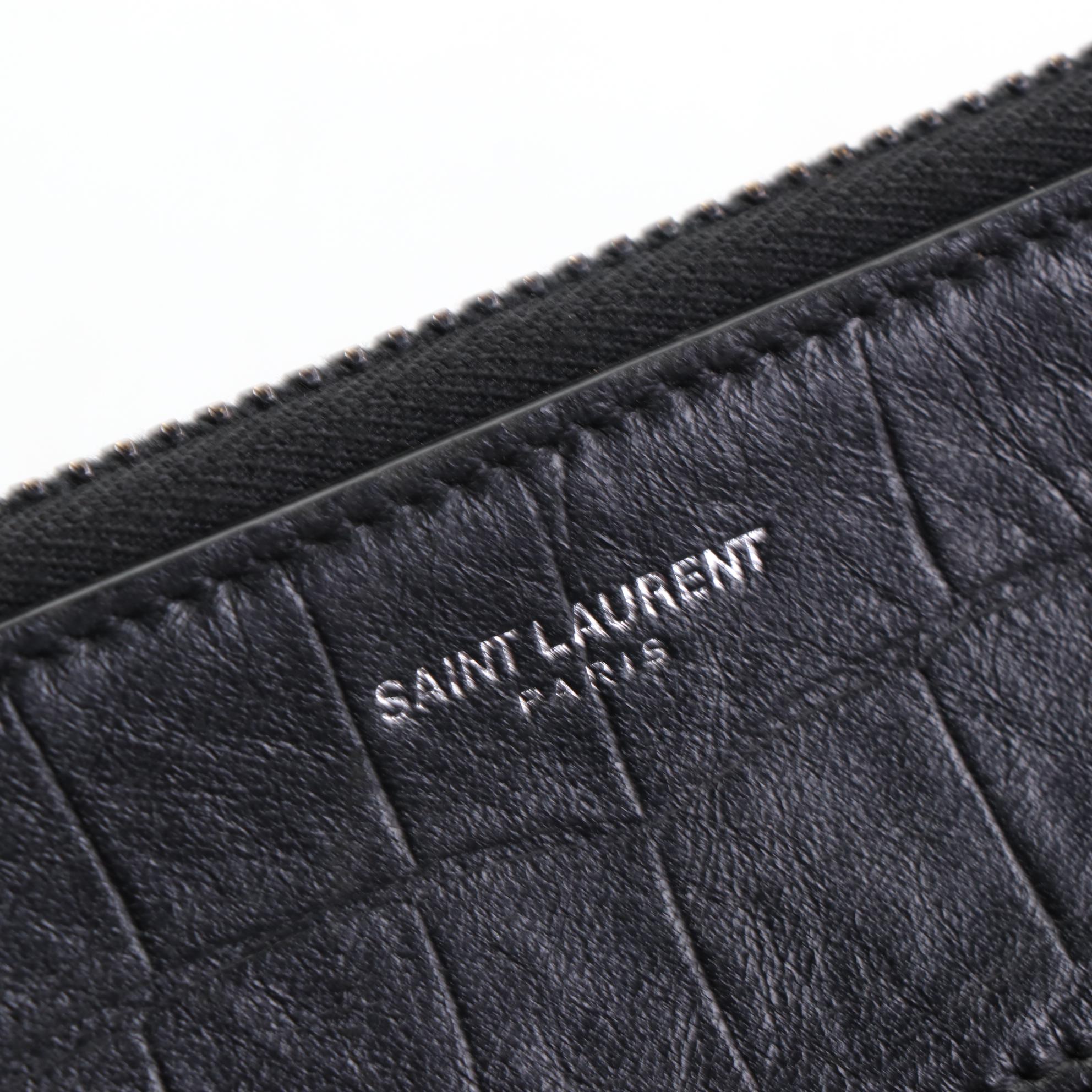 Saint Laurent Corner Zip Document Pouch in Embossed Leather