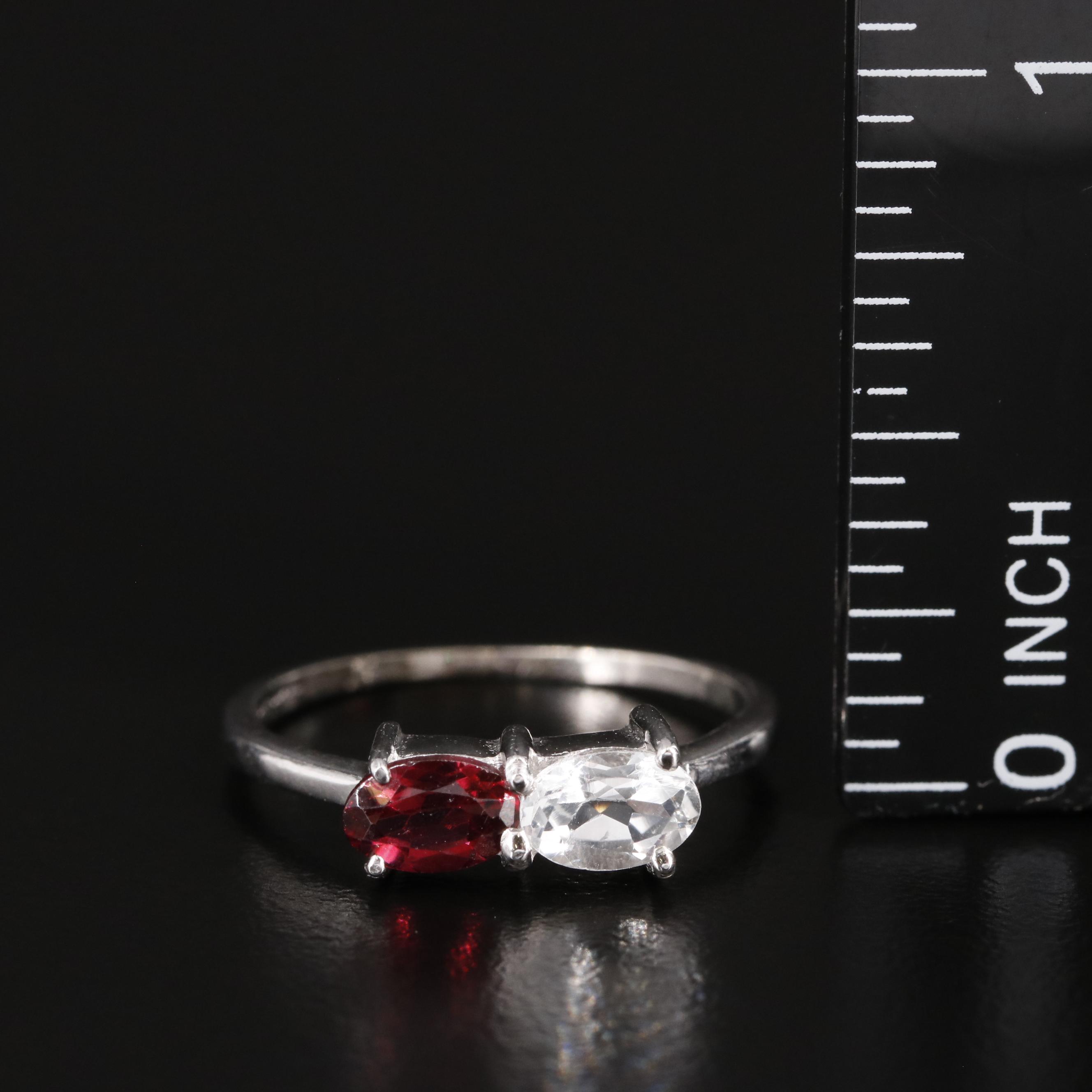 Sterling White Topaz and Garnet Two Stone Ring