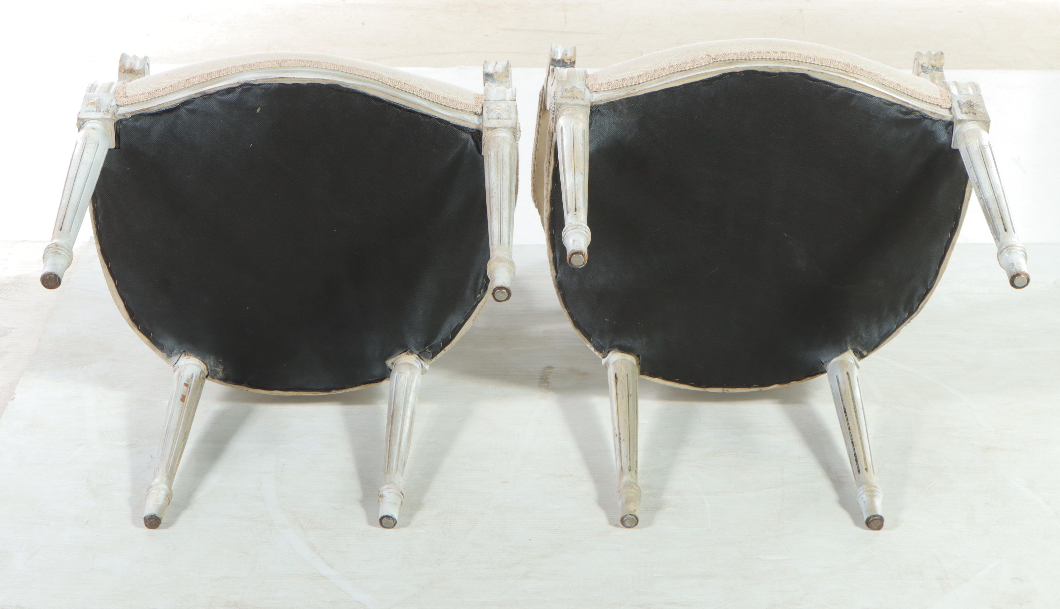 Pair of Gustavian Style White-Painted Wood and Caned Back Armchairs