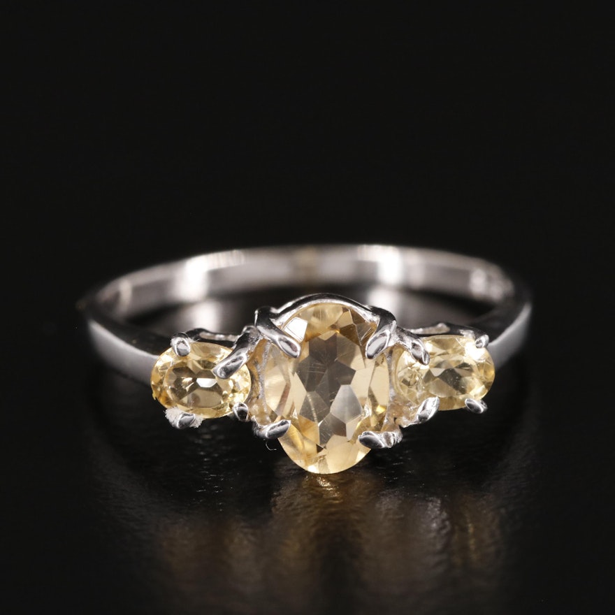 Sterling Citrine Three Stone Ring