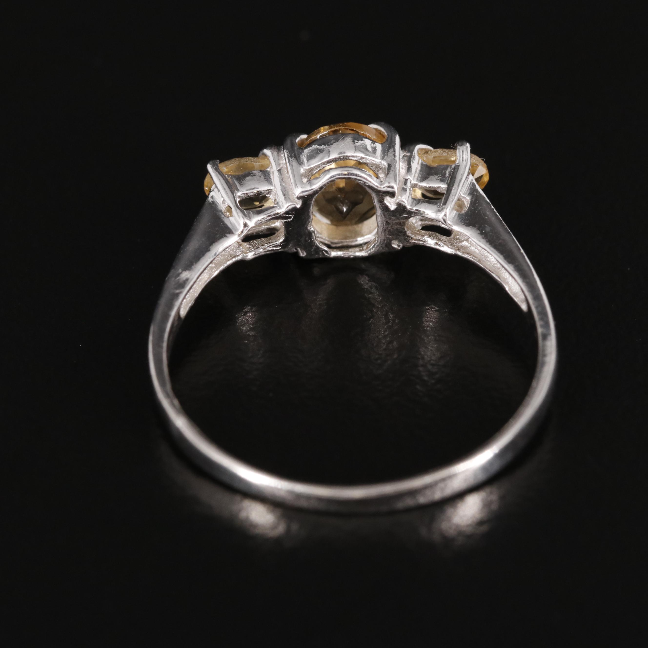Sterling Citrine Three Stone Ring