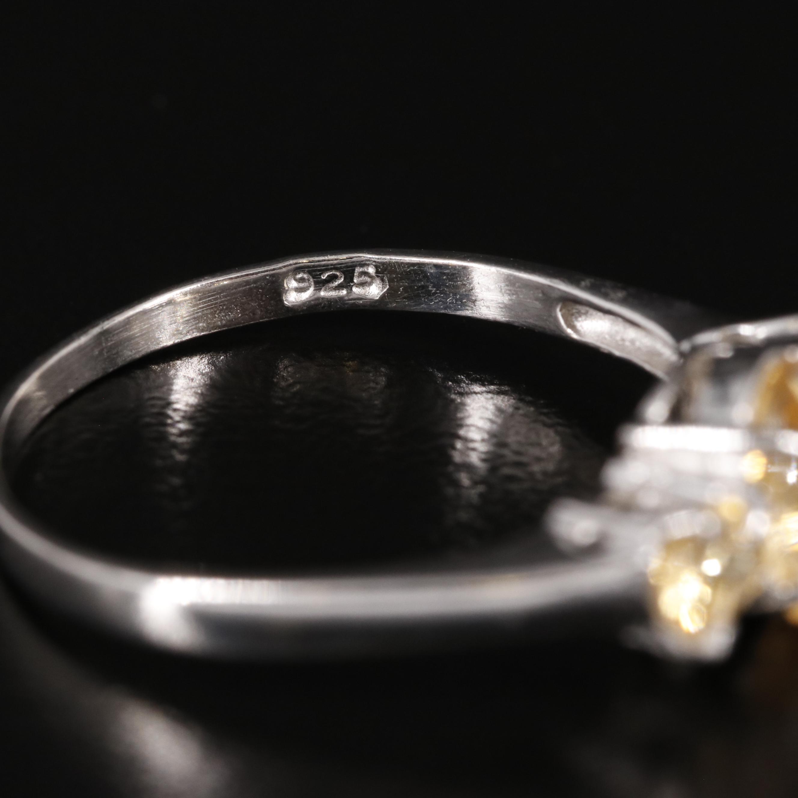 Sterling Citrine Three Stone Ring