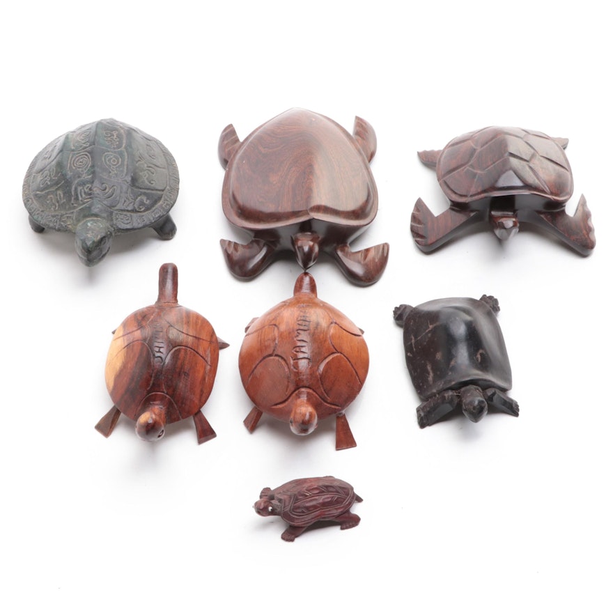 Turtle Figurine Collection Including Travel Souvenirs