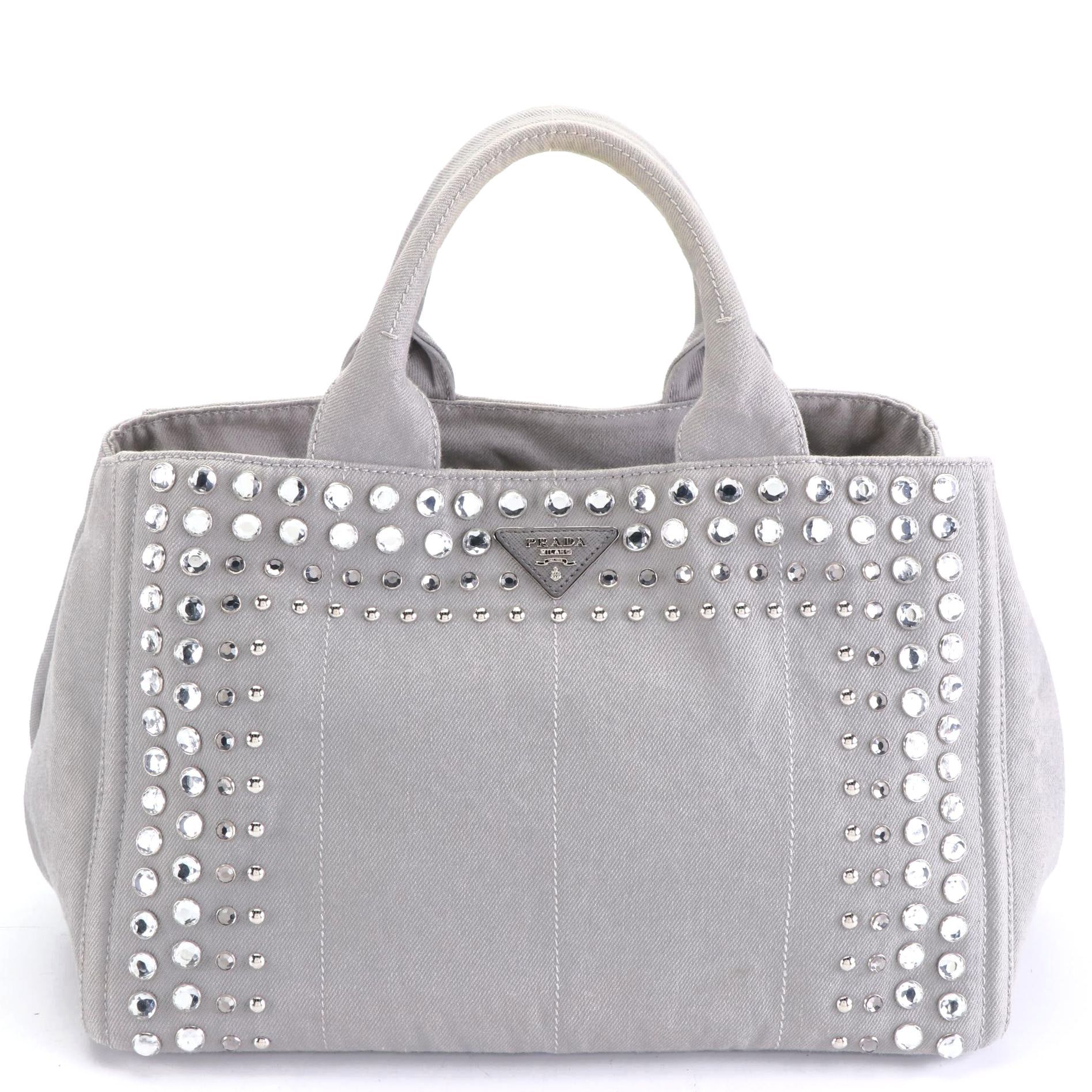 Prada Embellished Canapa Canvas Tote