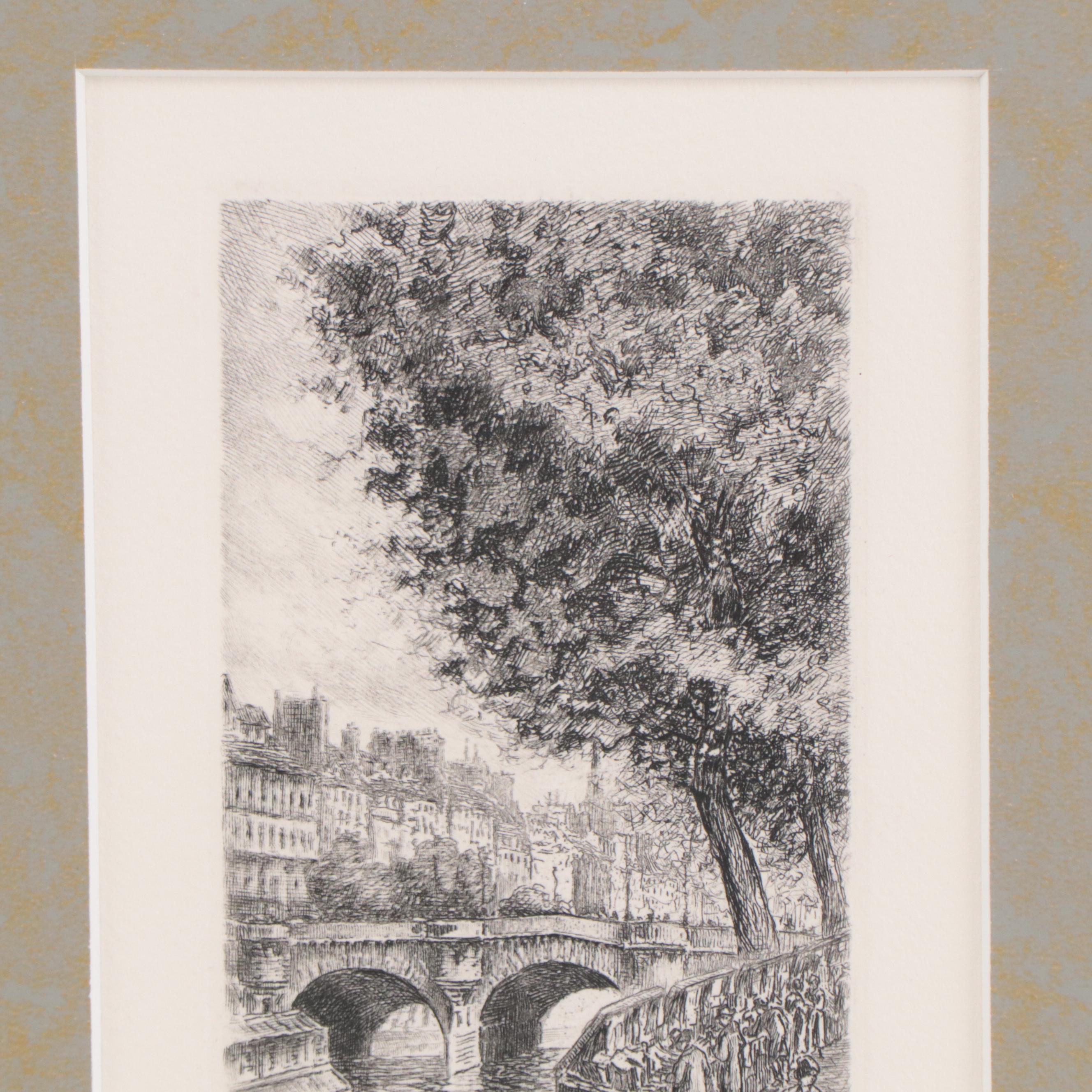 Paris Cityscape Etching After Aimé Edmond Dallemagne
