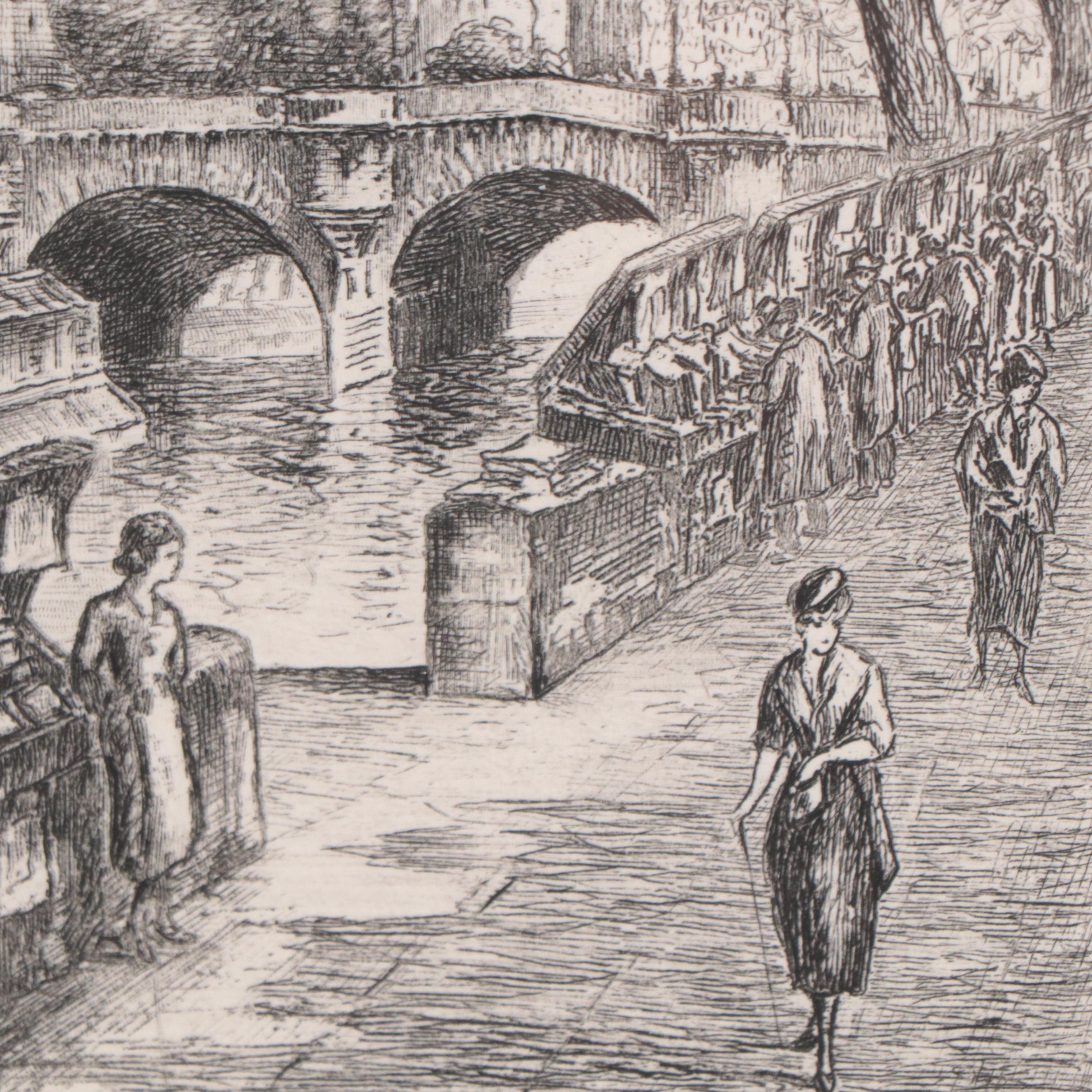 Paris Cityscape Etching After Aimé Edmond Dallemagne