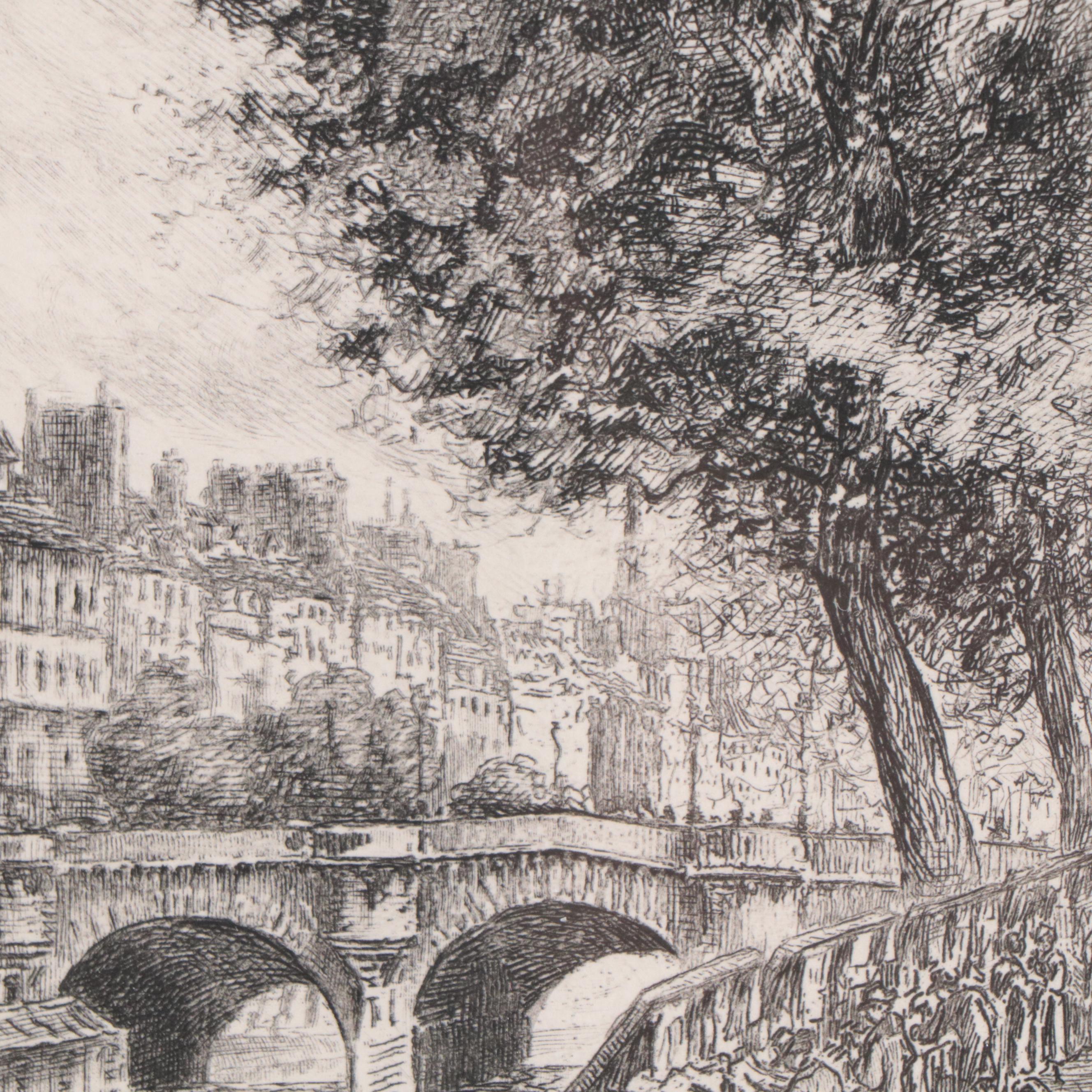 Paris Cityscape Etching After Aimé Edmond Dallemagne