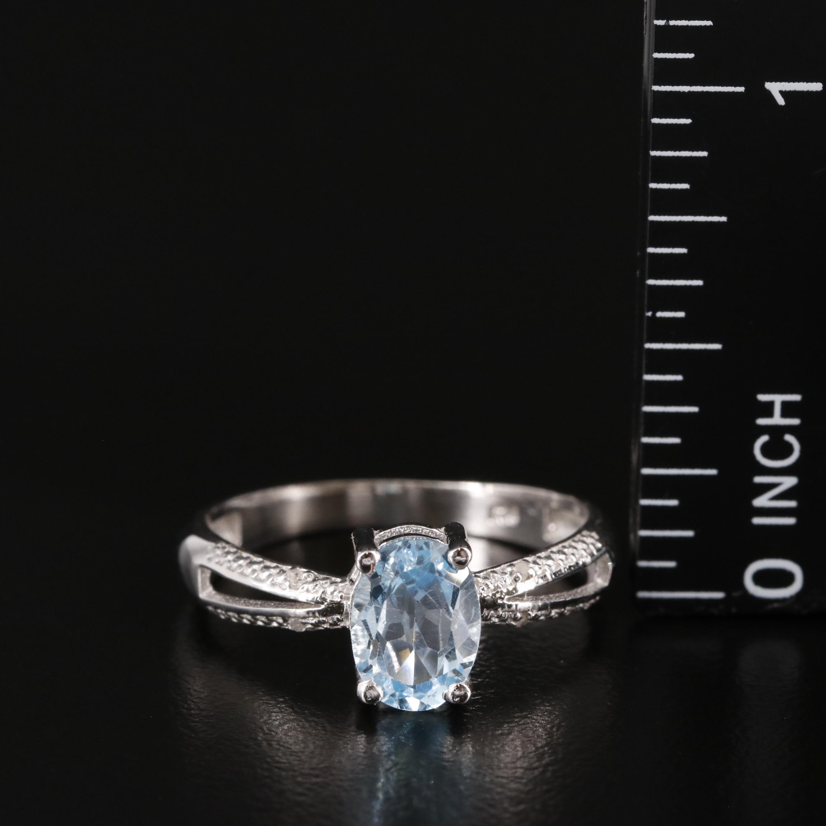 Sterling Blue Topaz Ring with Diamond Accents
