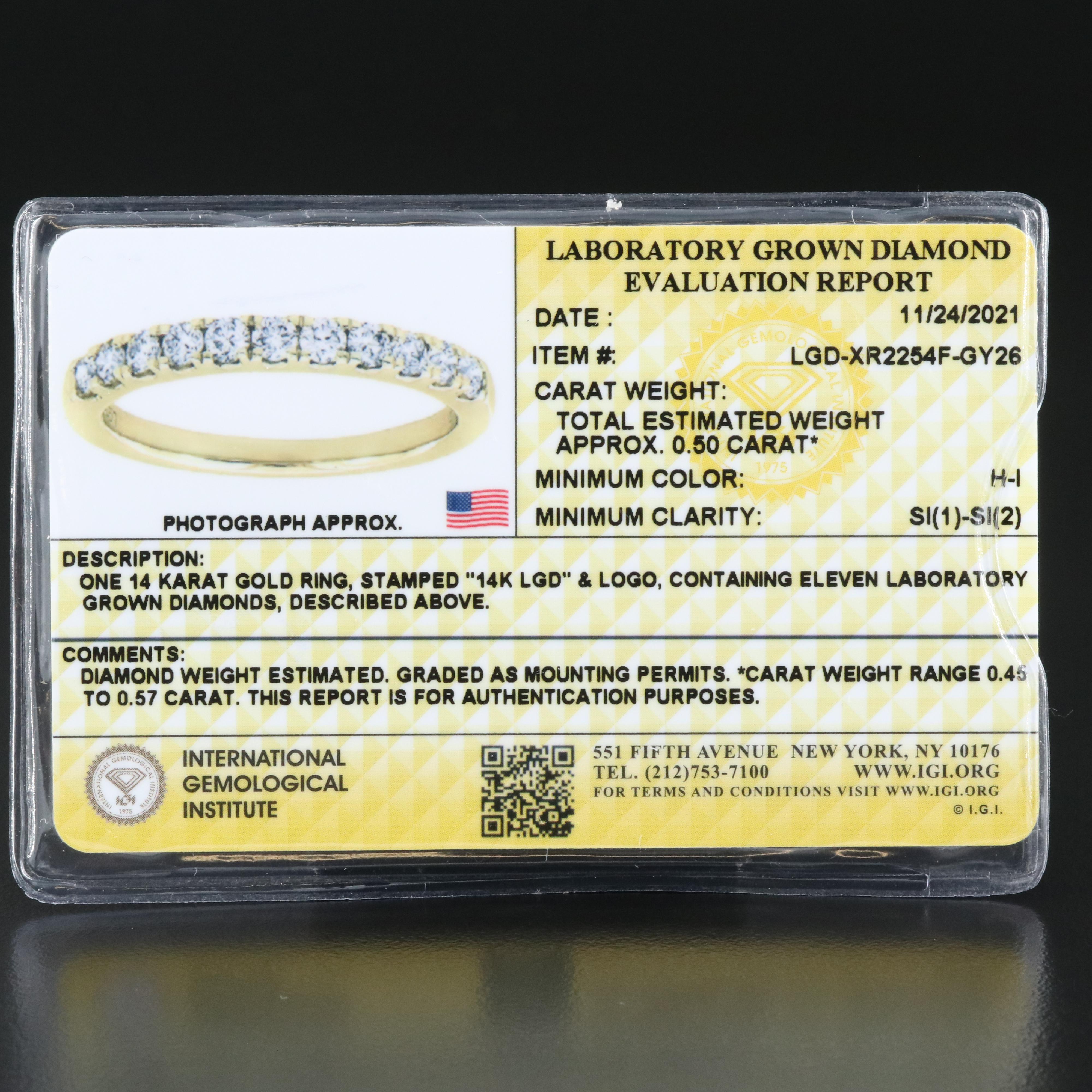 14K 0.50 CTW Lab Grown Diamond Ring with IGI Online Report
