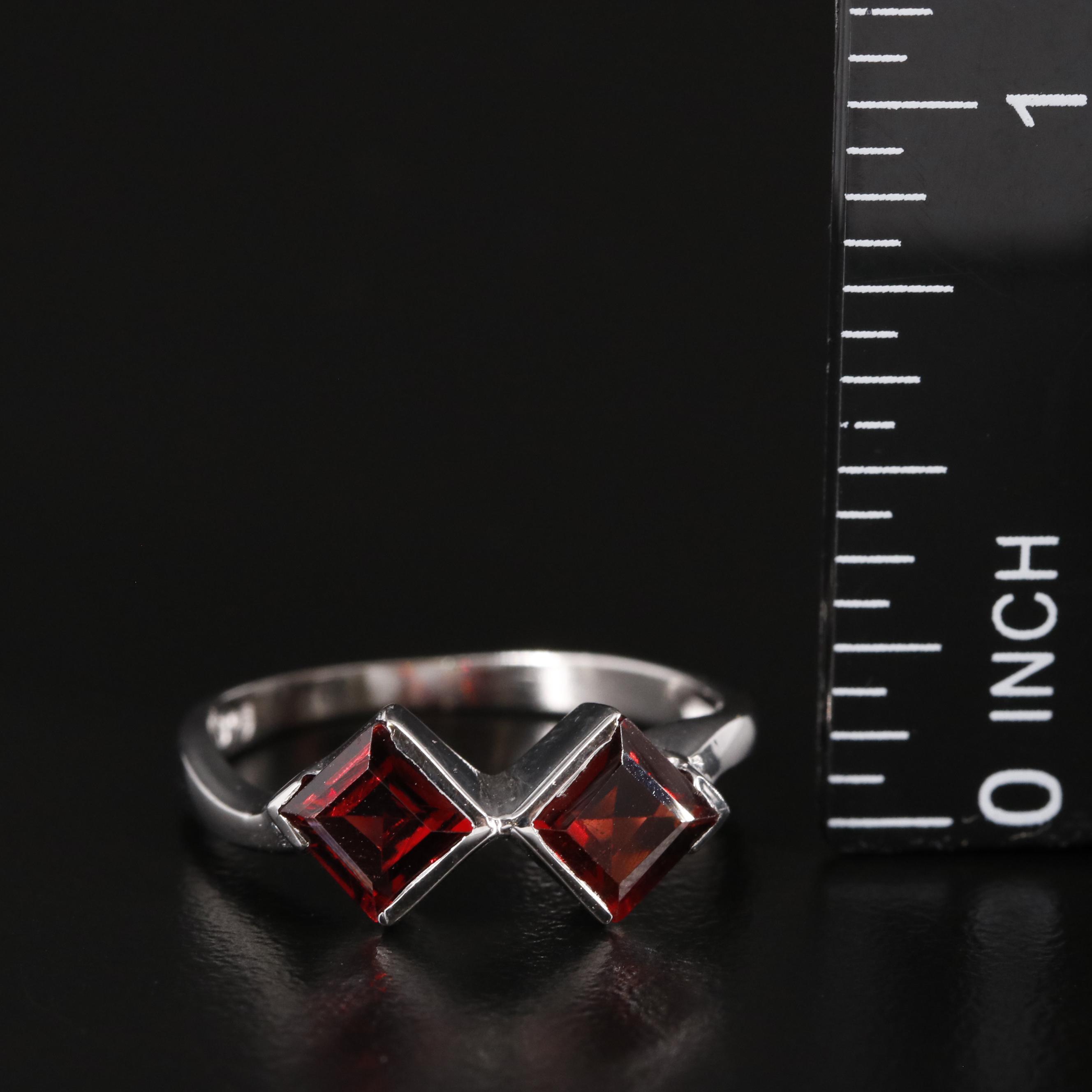 Sterling Garnet Two Stone Ring