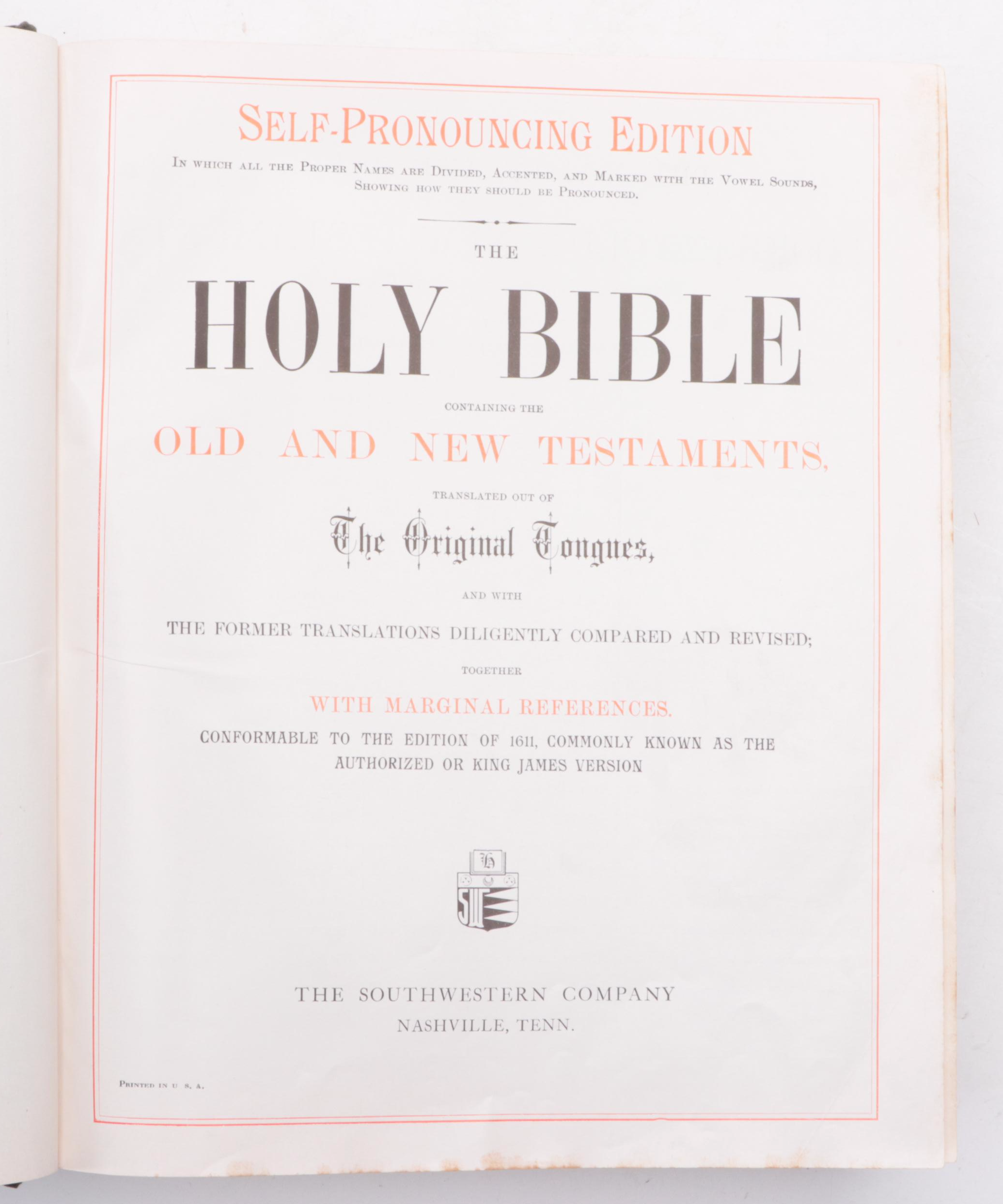 Self-Pronouncing Pictorial Family Holy Bible with Marginal References