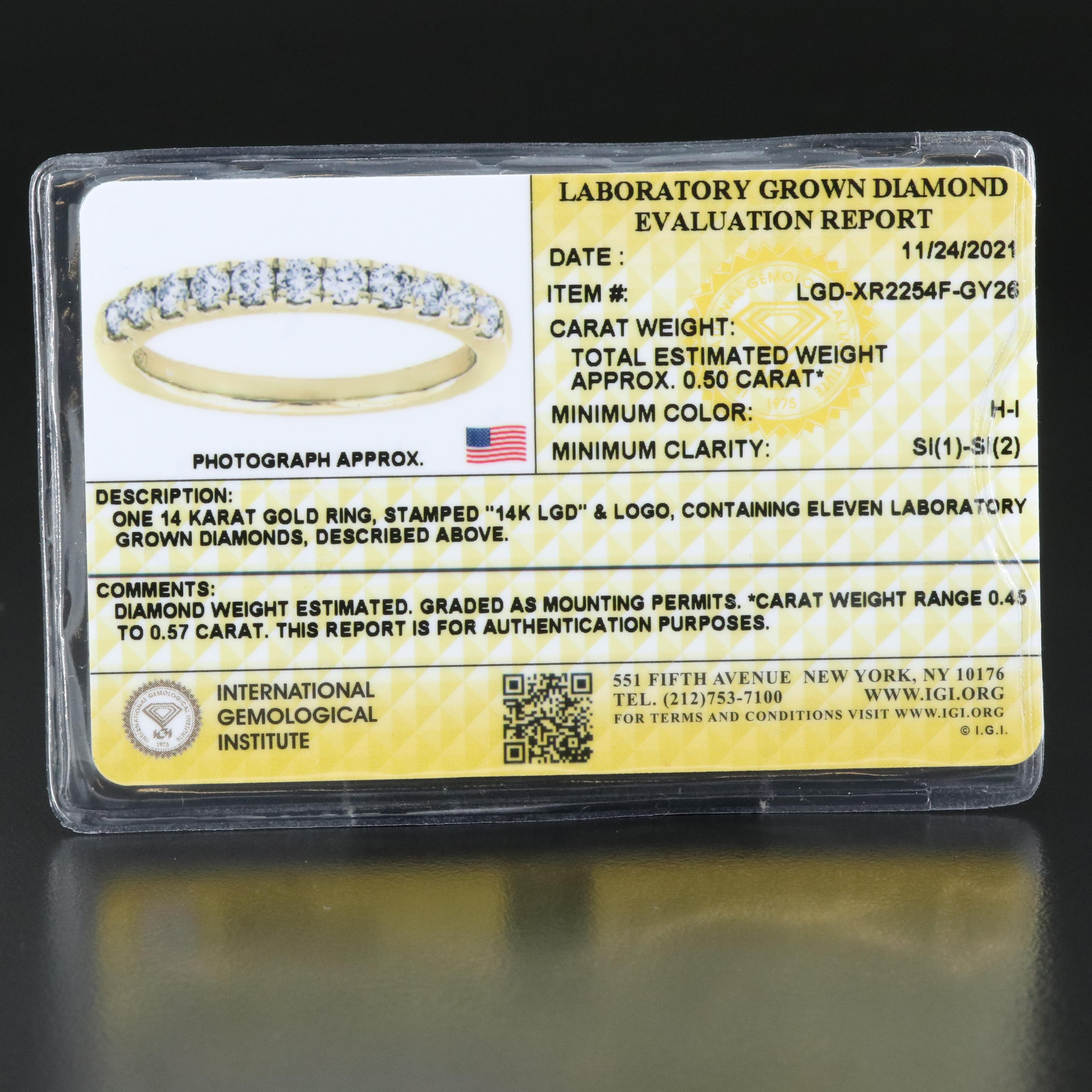 14K 0.50 CTW Lab Grown Diamond Ring with IGI Online Report