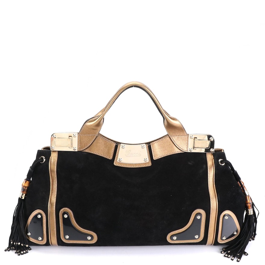 Gucci Studded Tote in Suede and Metallic Leather