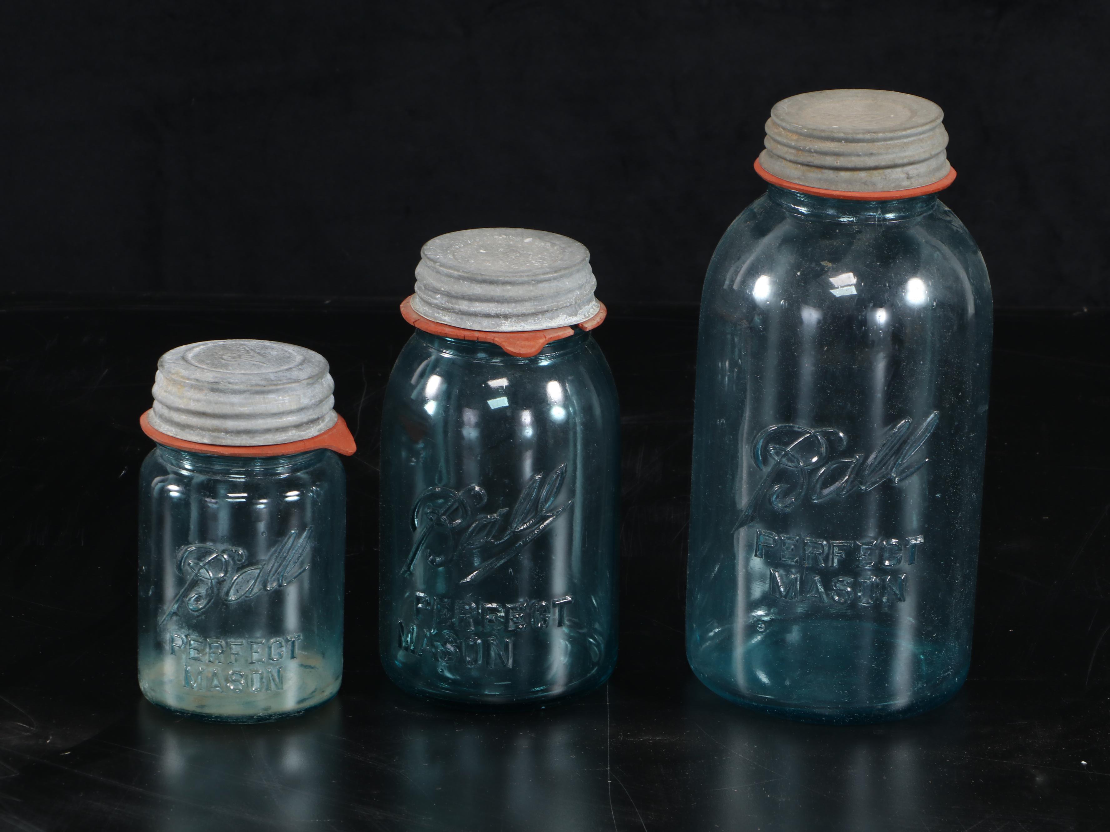 Ball Blue Glass with Other Canning Jars and Water Jug, Early to Mid-20th Century