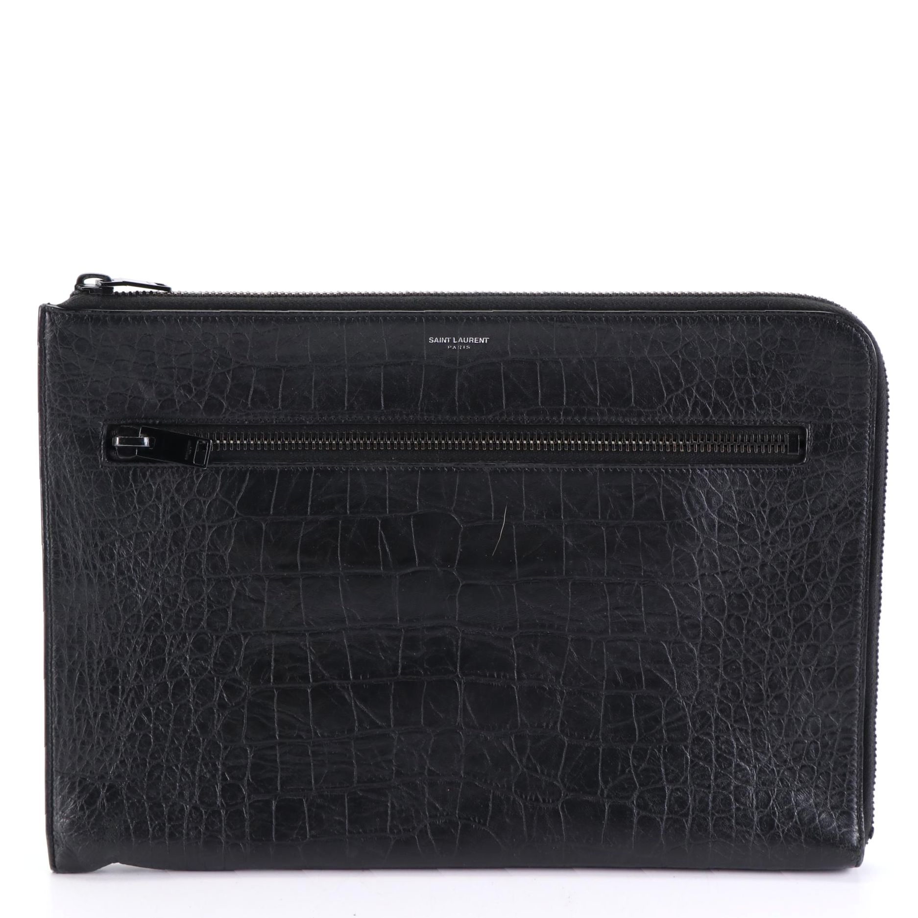 Saint Laurent Corner Zip Document Pouch in Embossed Leather