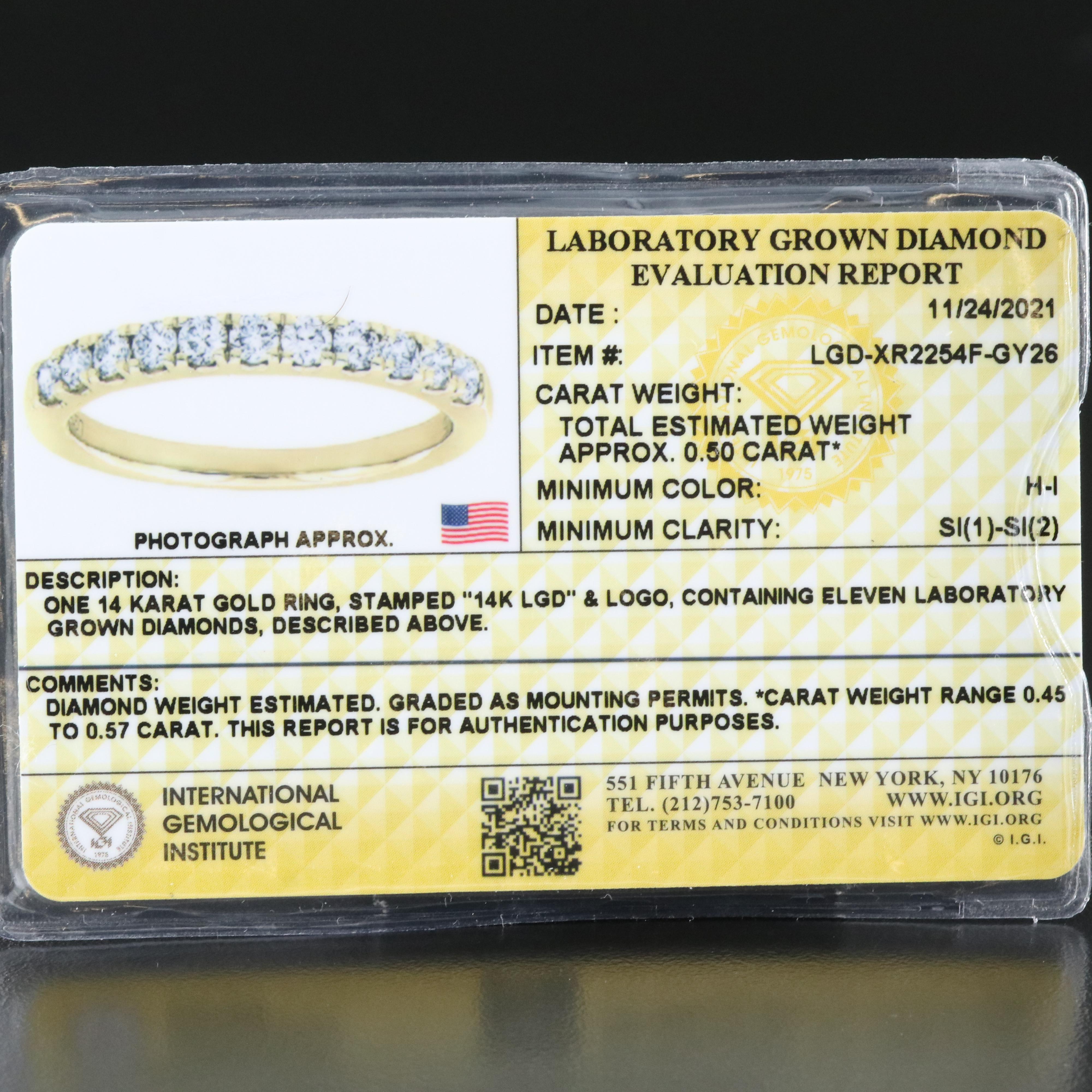 14K 0.50 CTW Lab Grown Diamond Ring with IGI Online Report