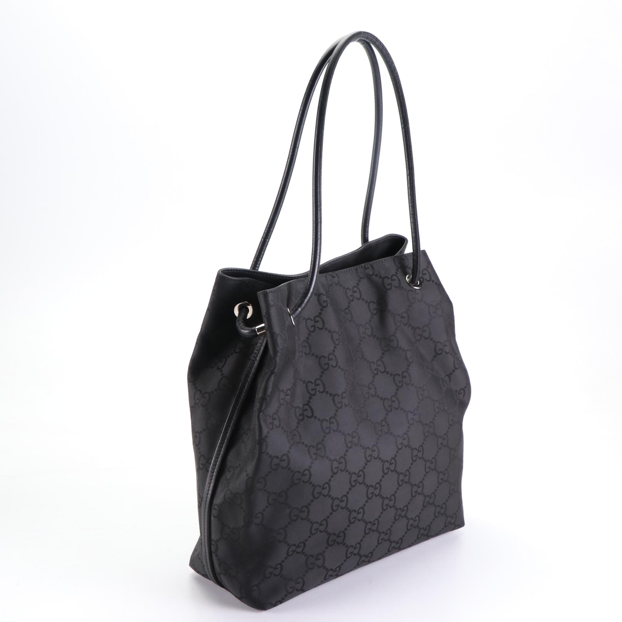 Gucci Gifford Tote Bag in Black GG Nylon Jacquard with Leather Handles