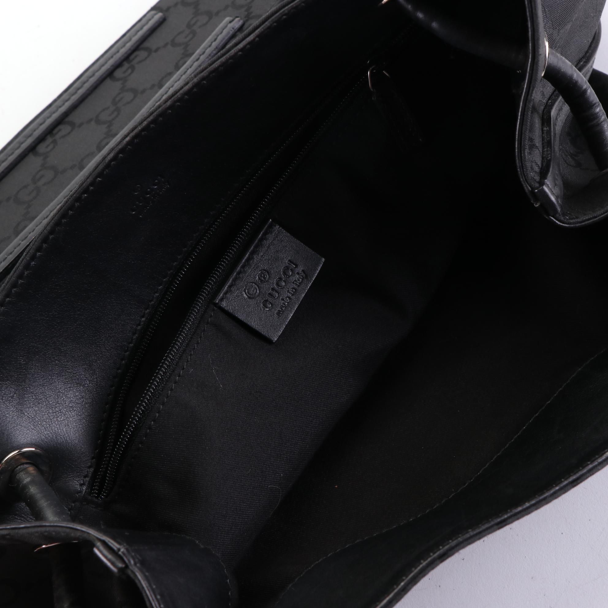 Gucci Gifford Tote Bag in Black GG Nylon Jacquard with Leather Handles