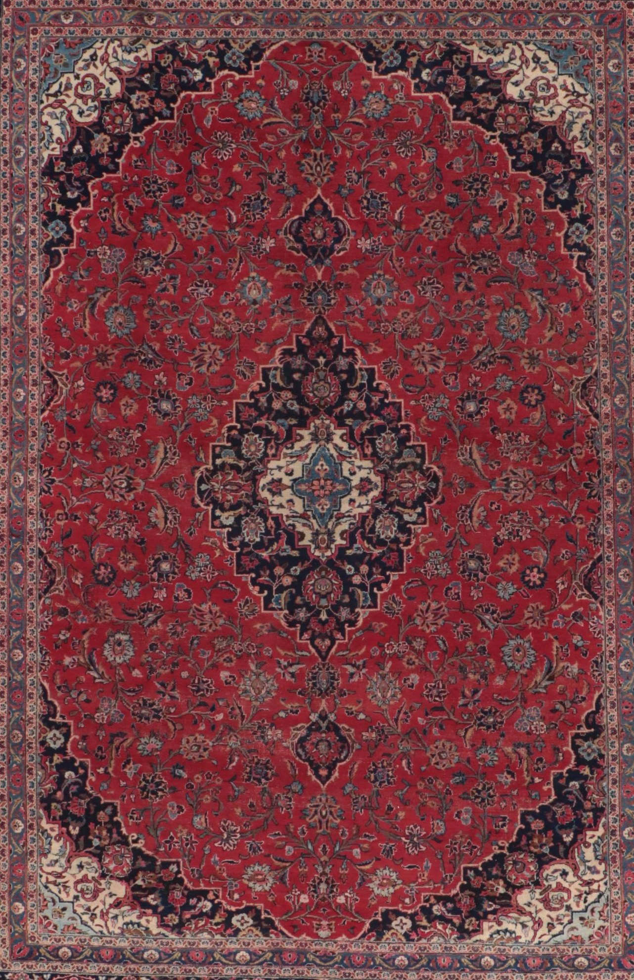 9'6 x 12'11 Hand-Knotted Persian Kashan Room Sized Rug