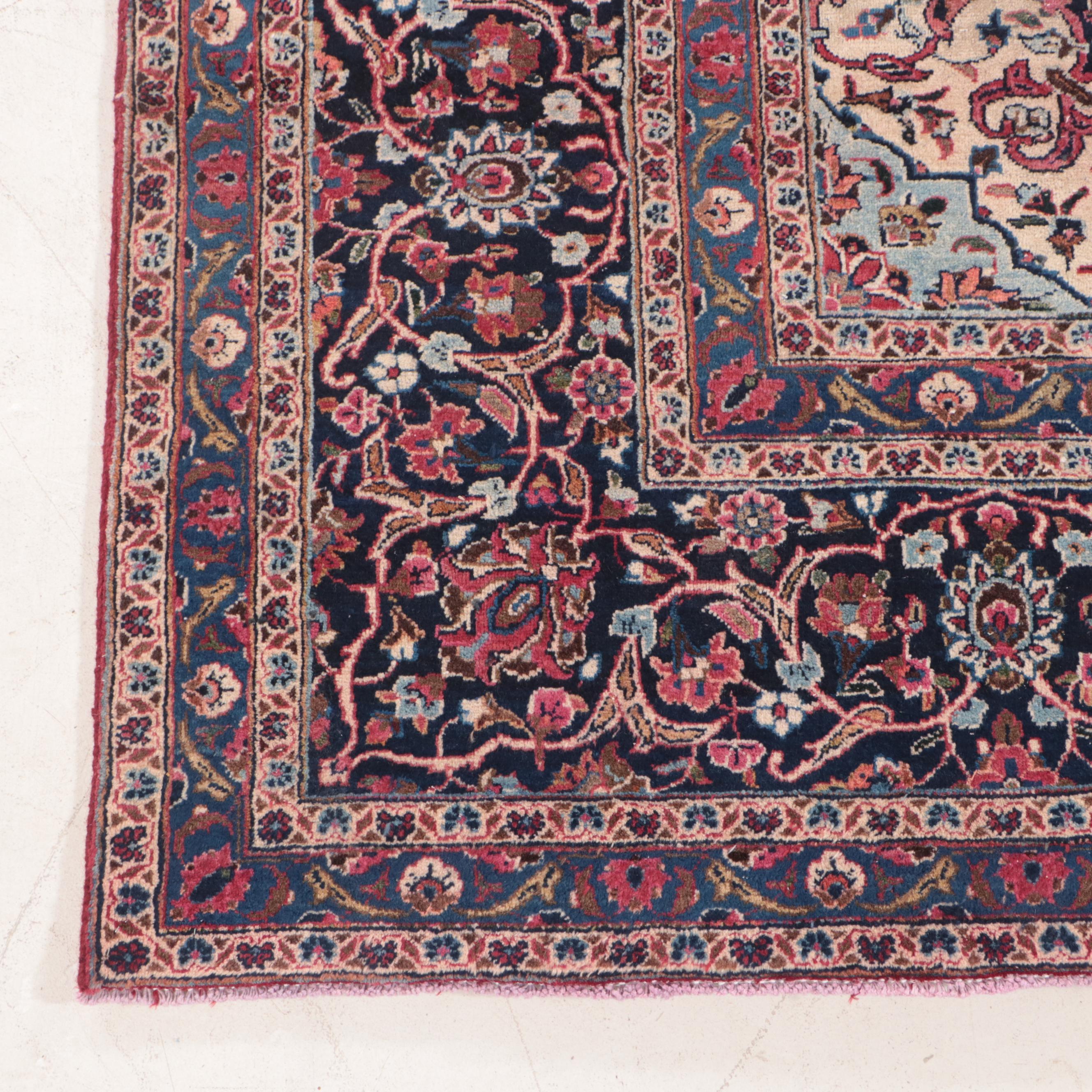 9'6 x 12'11 Hand-Knotted Persian Kashan Room Sized Rug