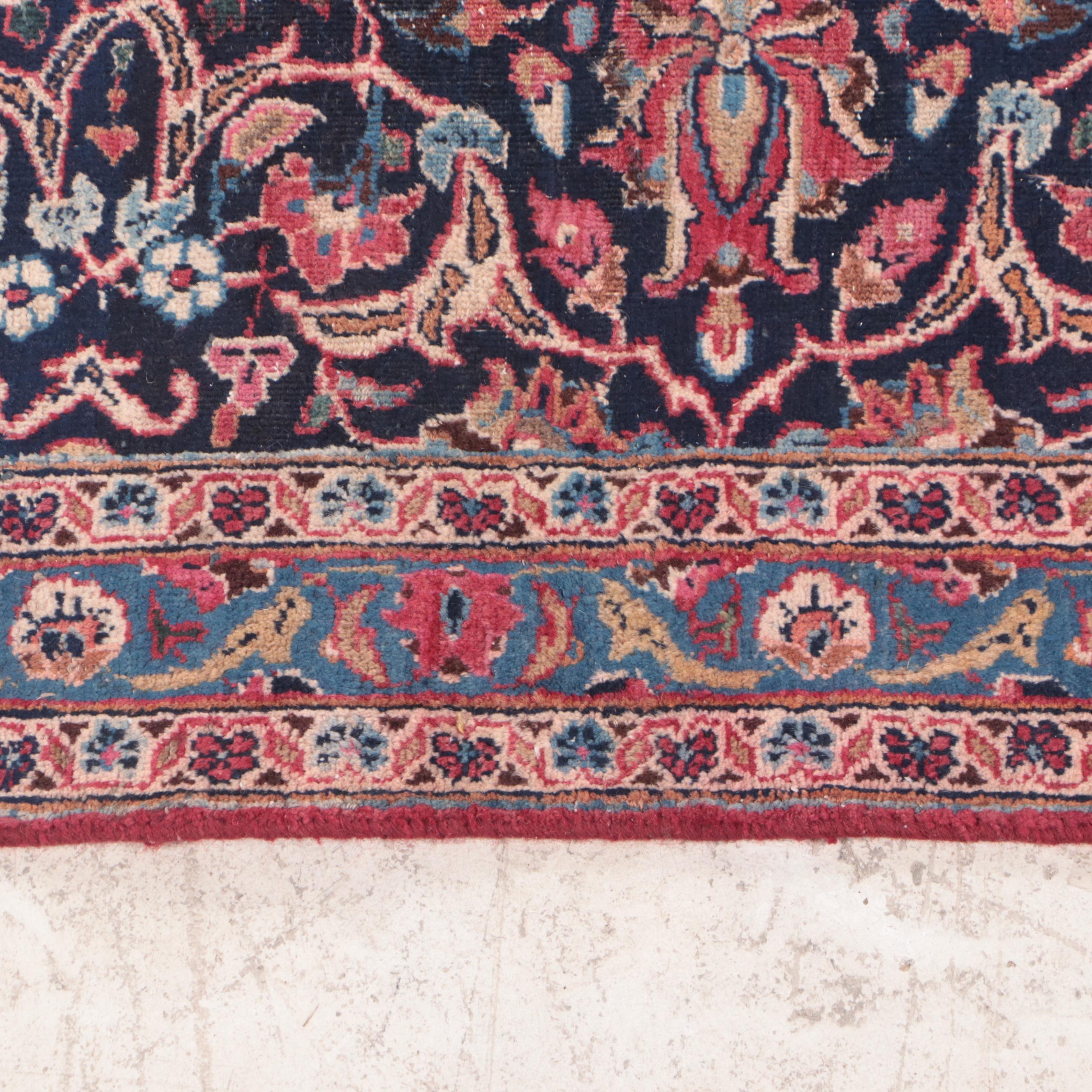 9'6 x 12'11 Hand-Knotted Persian Kashan Room Sized Rug