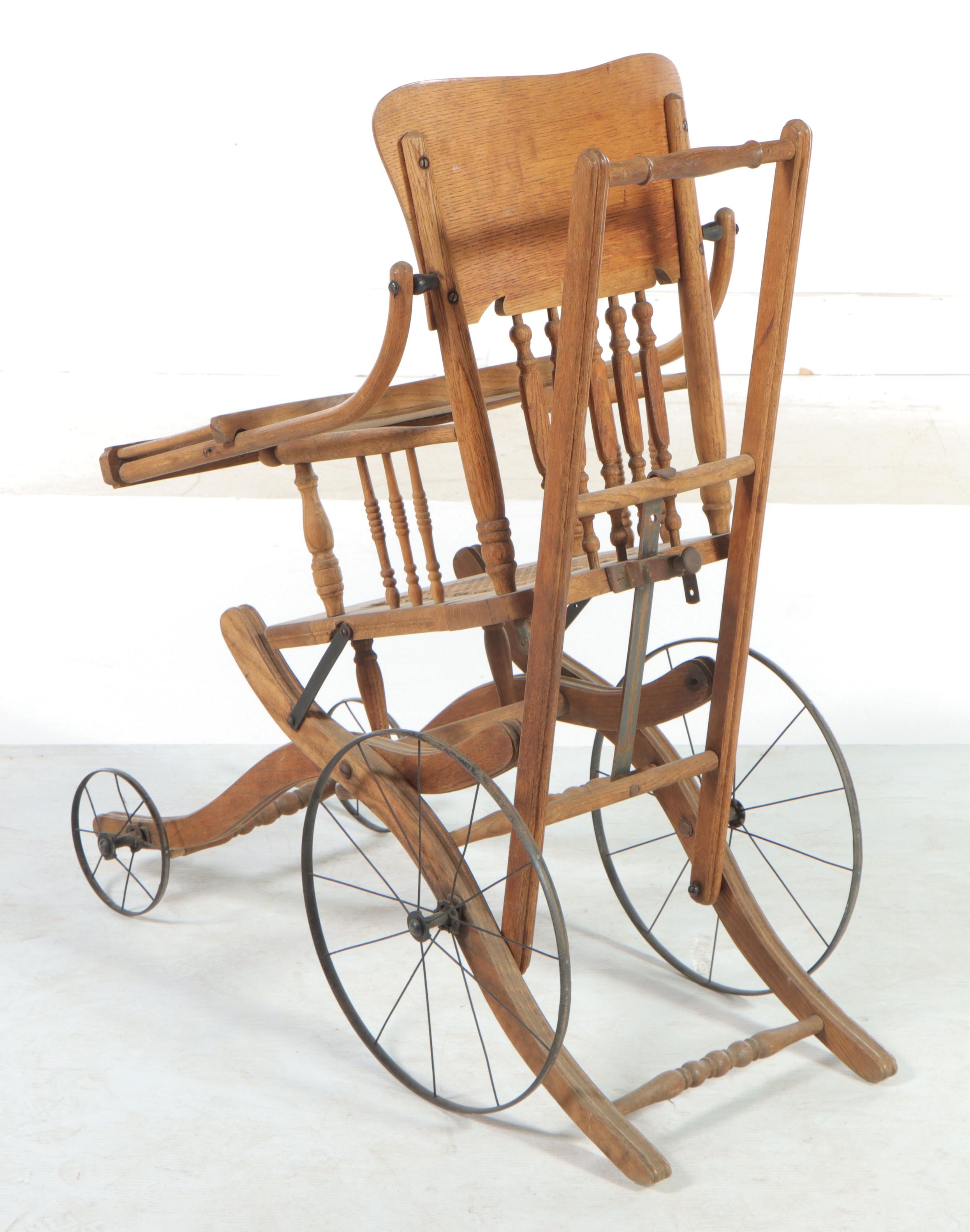 Late Victorian Oak Convertible High Chair/Stroller