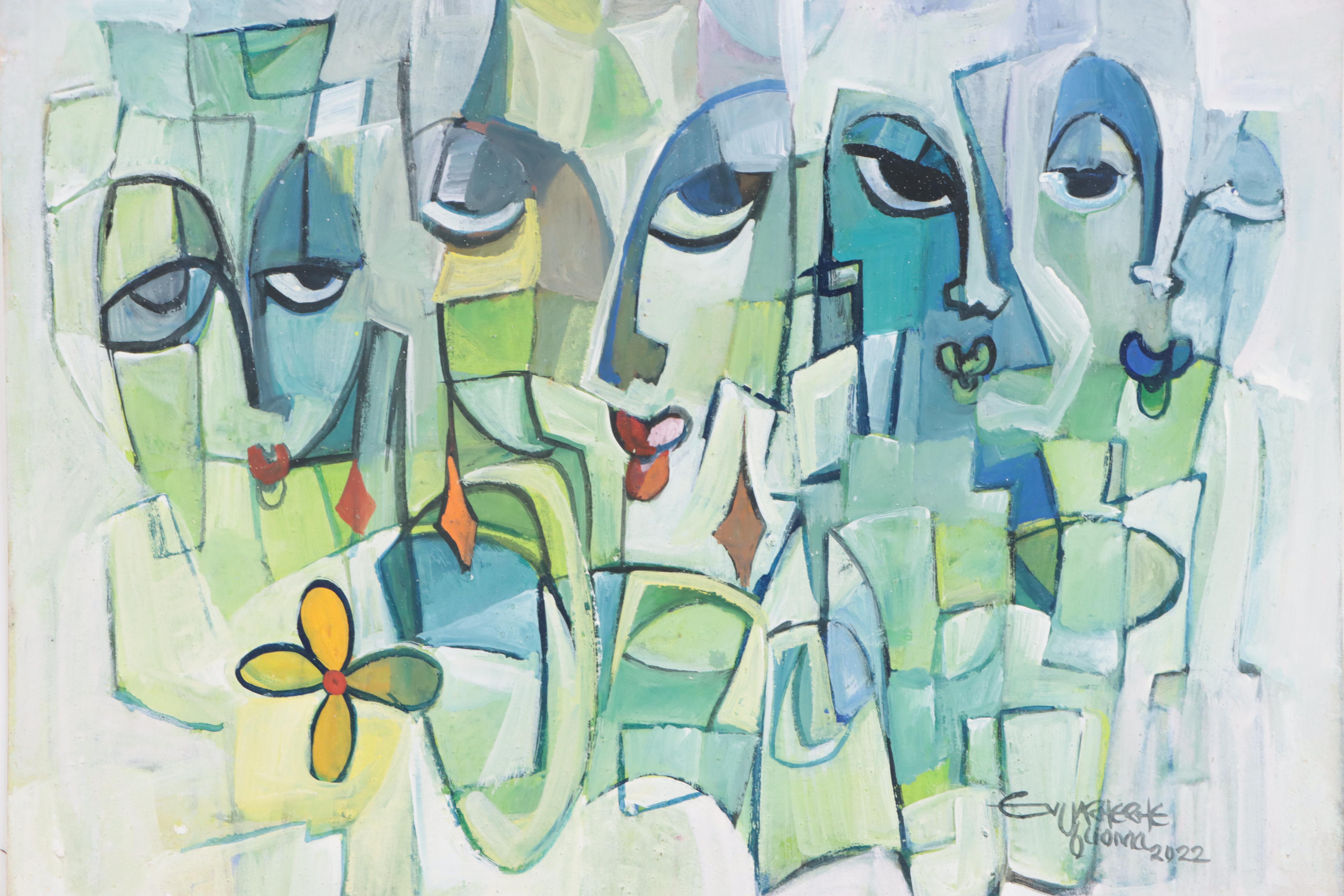 Ufuoma Evuarherhe Acrylic Painting "My Friends," 2021-2022