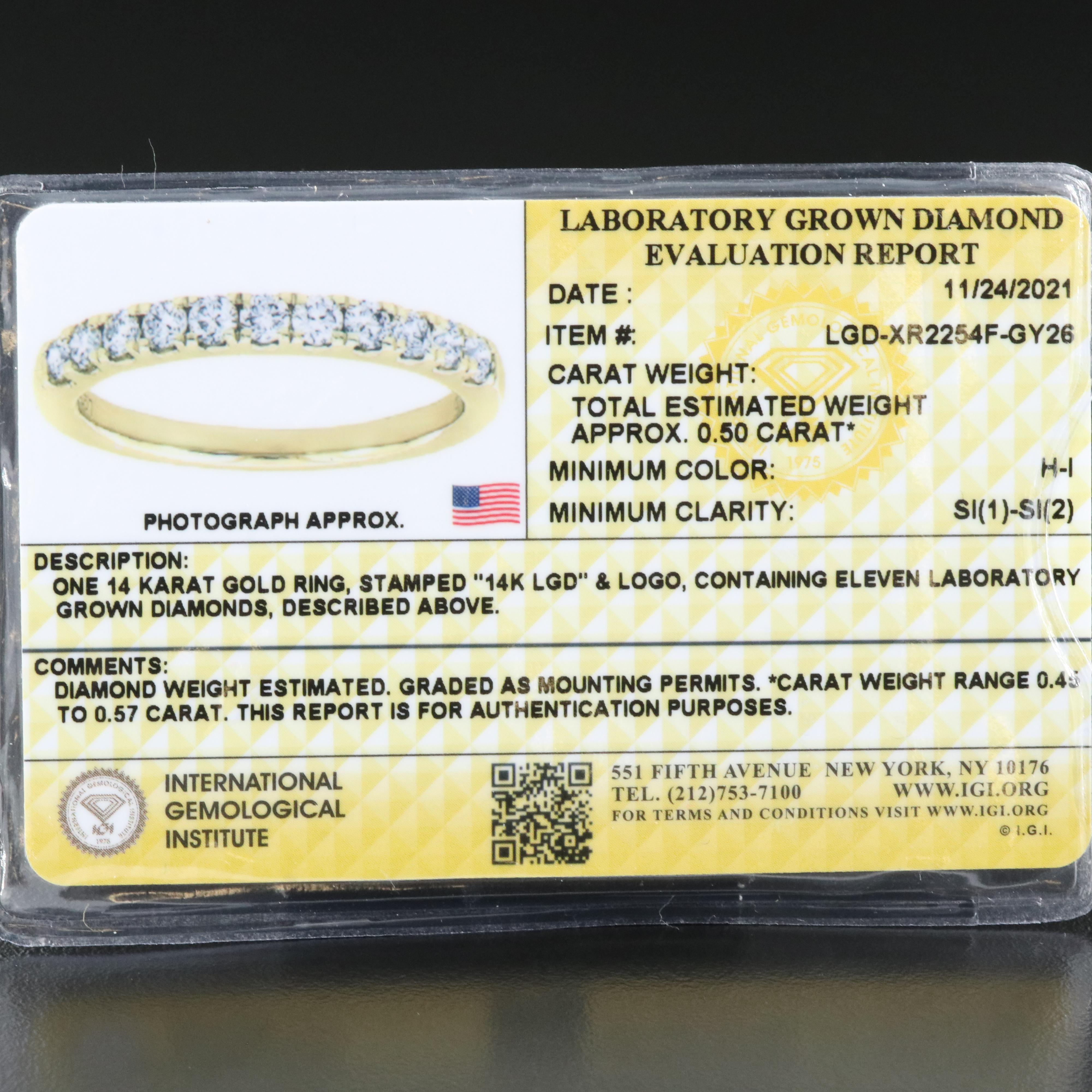 14K 0.50 CTW Lab Grown Diamond Ring with IGI Online Report