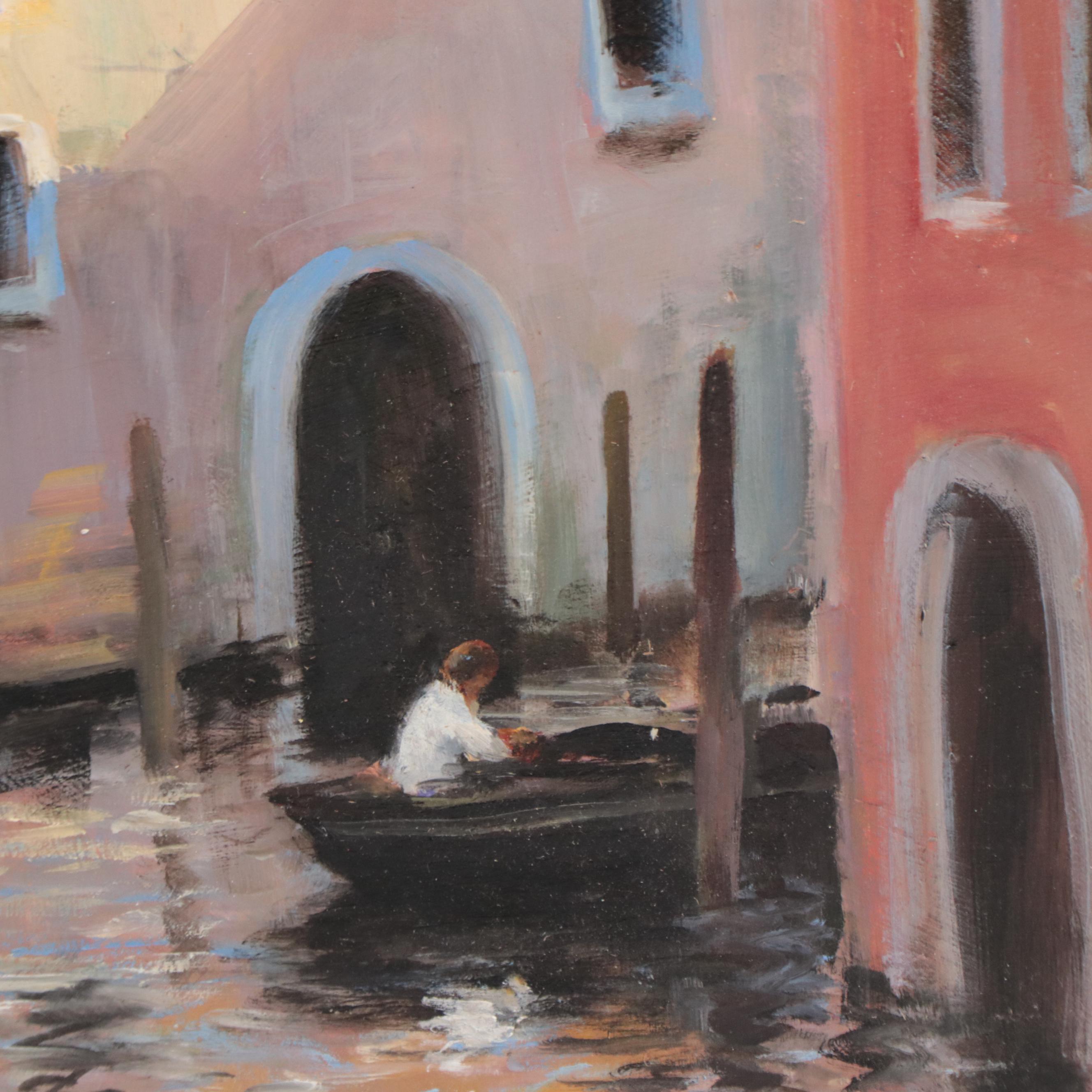 Nino Pippa Oil Painting "Venice - Side Canal / Laundry Day," 2018