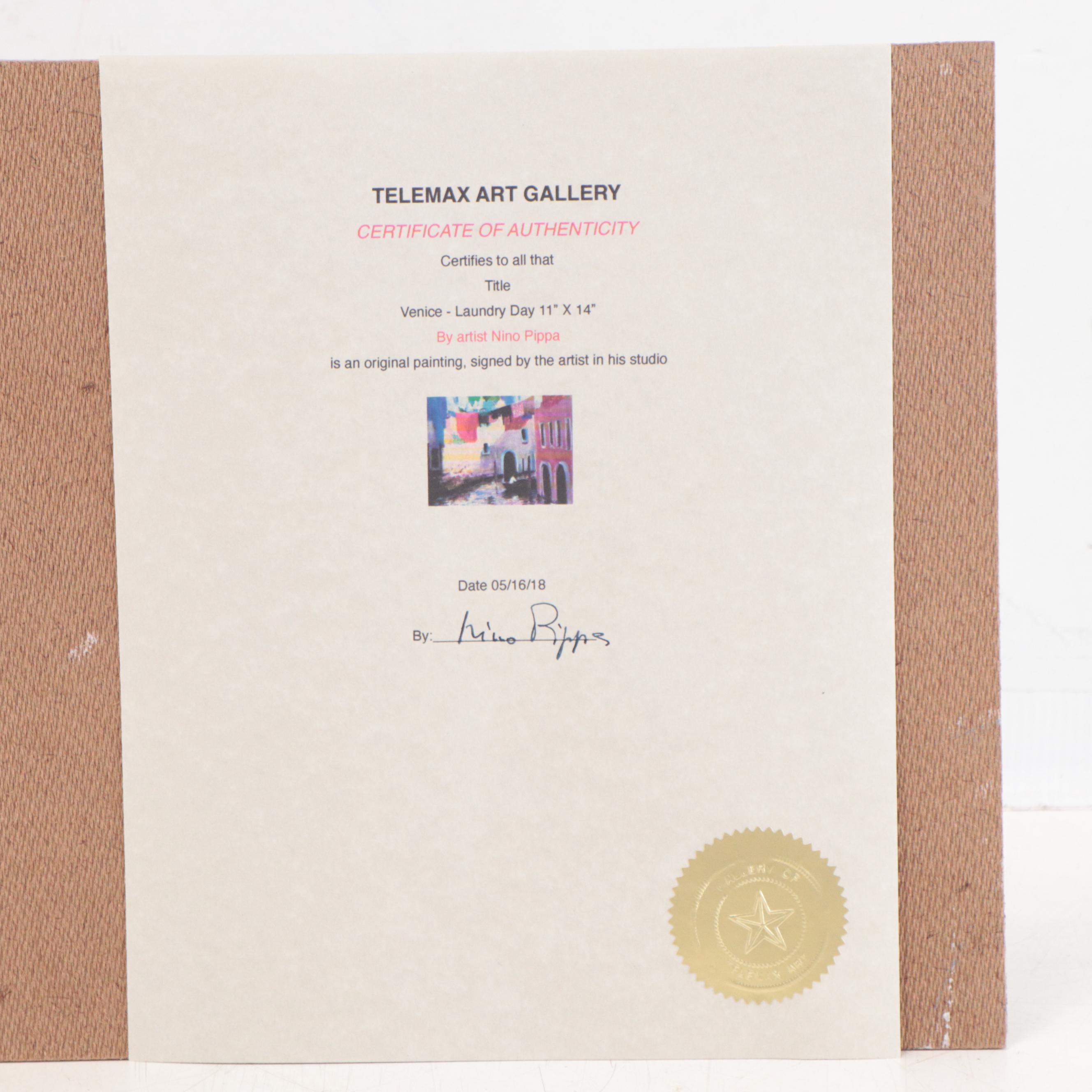 Nino Pippa Oil Painting "Venice - Side Canal / Laundry Day," 2018